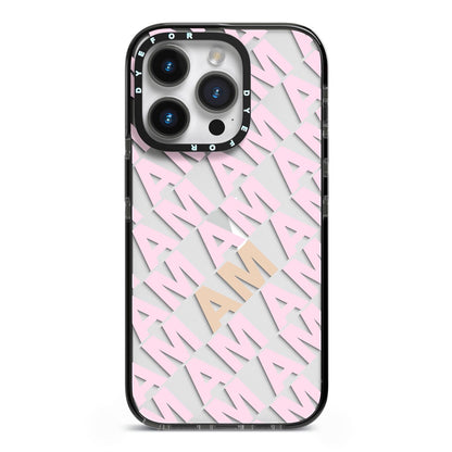Personalised Diagonal Bold Initials iPhone 14 Pro Black Impact Case on Silver phone