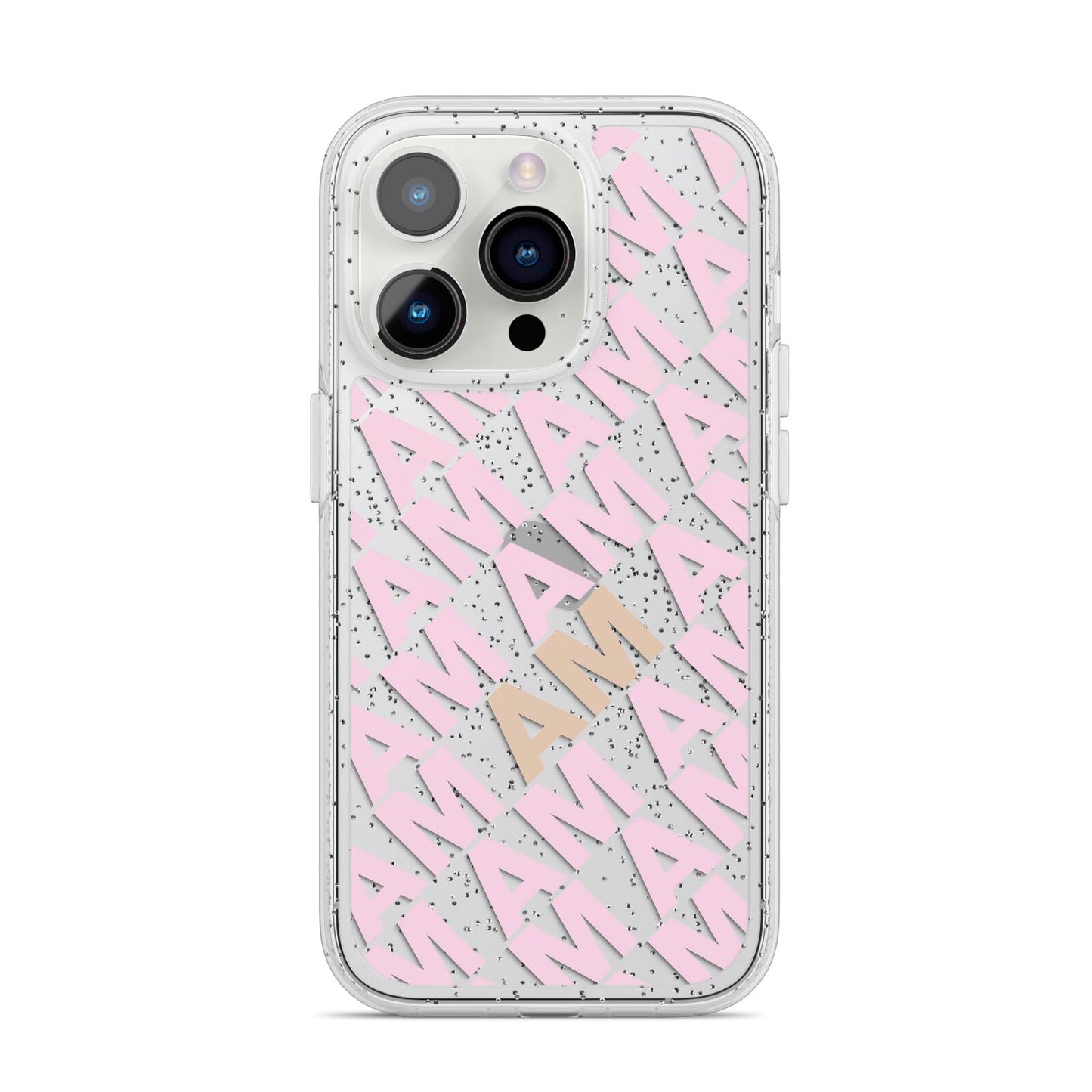 Personalised Diagonal Bold Initials iPhone 14 Pro Glitter Tough Case Silver