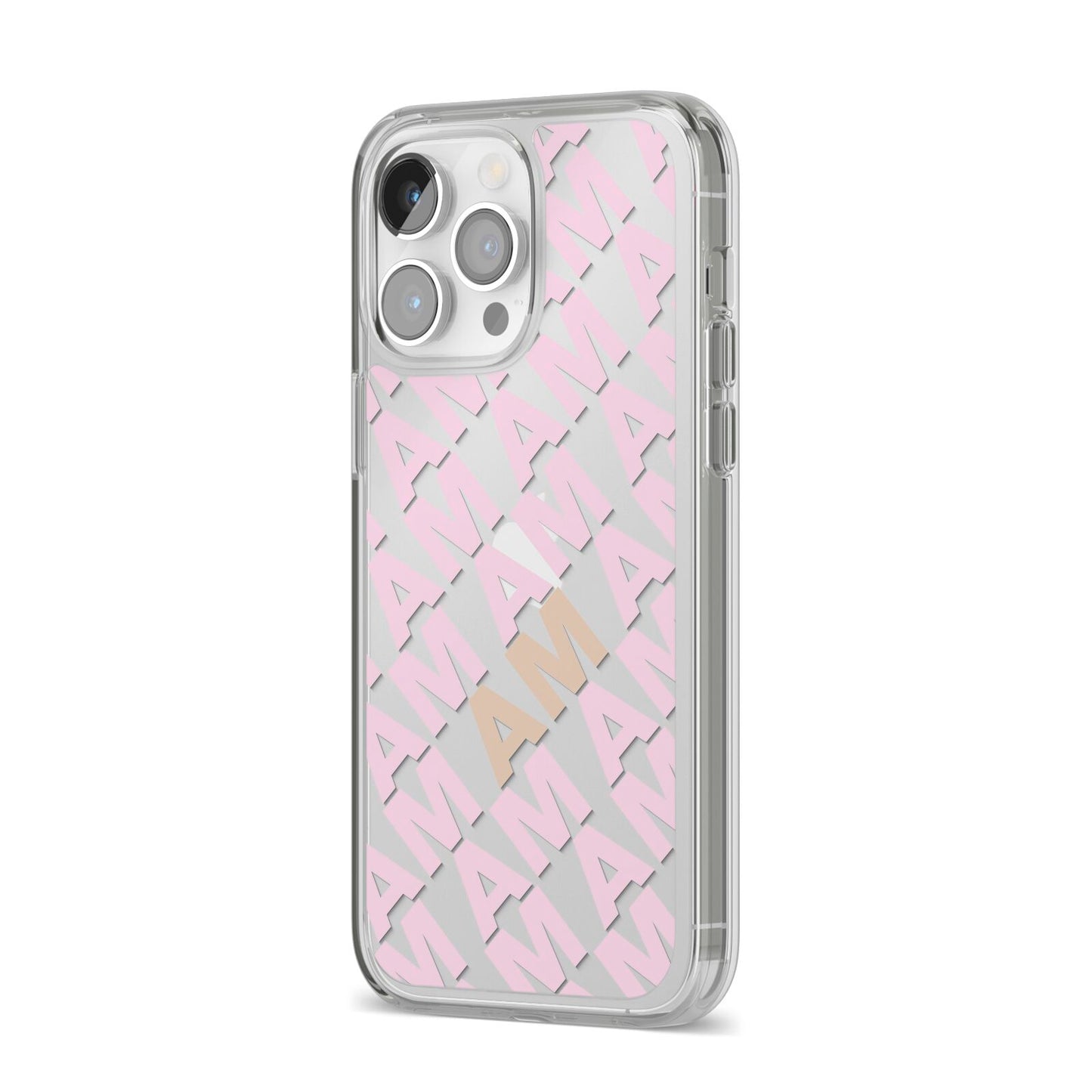 Personalised Diagonal Bold Initials iPhone 14 Pro Max Clear Tough Case Silver Angled Image