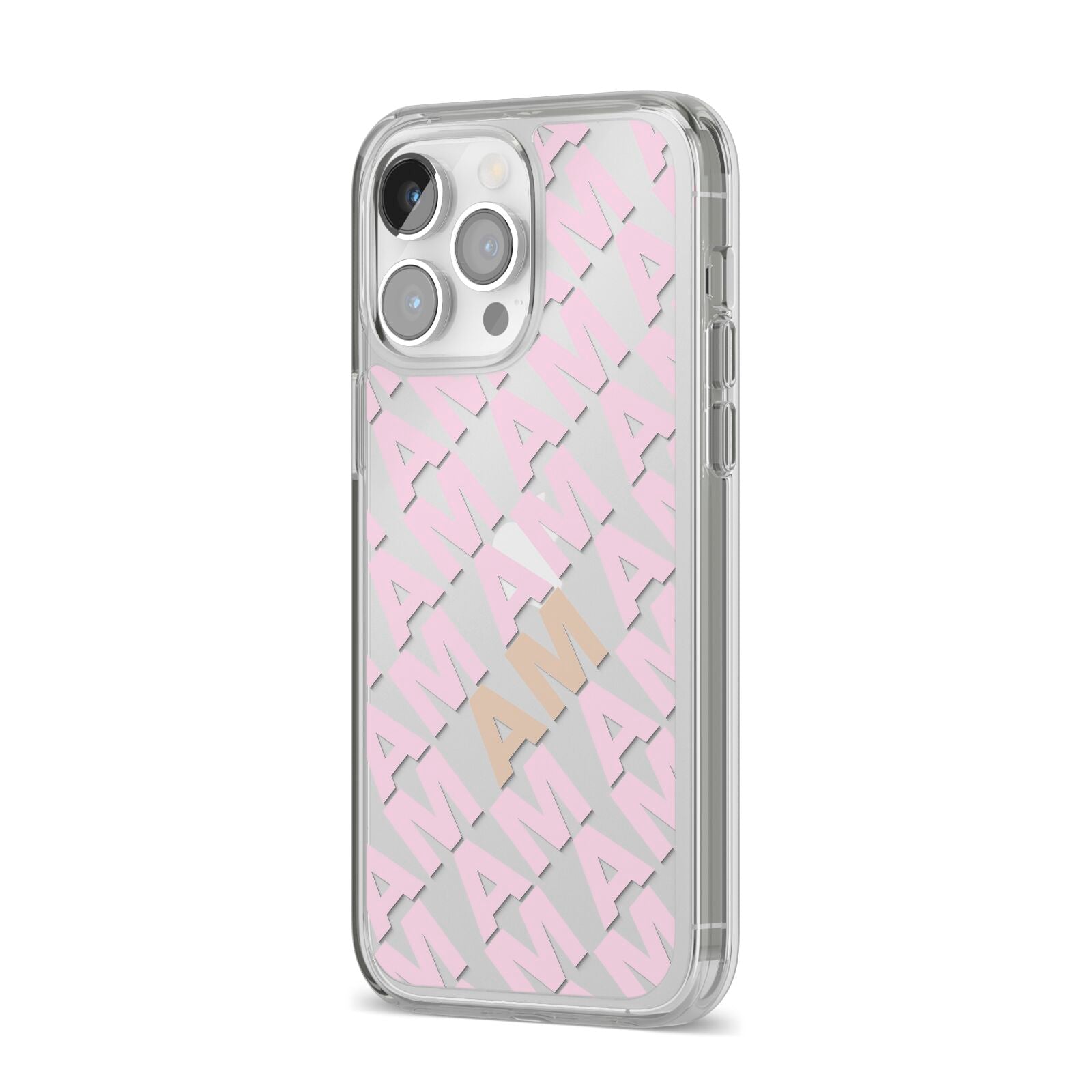 Personalised Diagonal Bold Initials iPhone 14 Pro Max Clear Tough Case Silver Angled Image