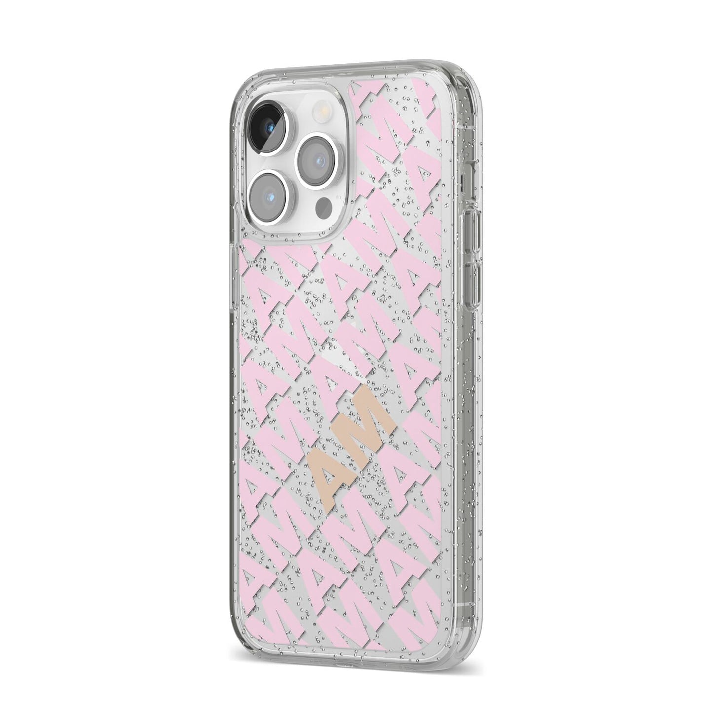 Personalised Diagonal Bold Initials iPhone 14 Pro Max Glitter Tough Case Silver Angled Image