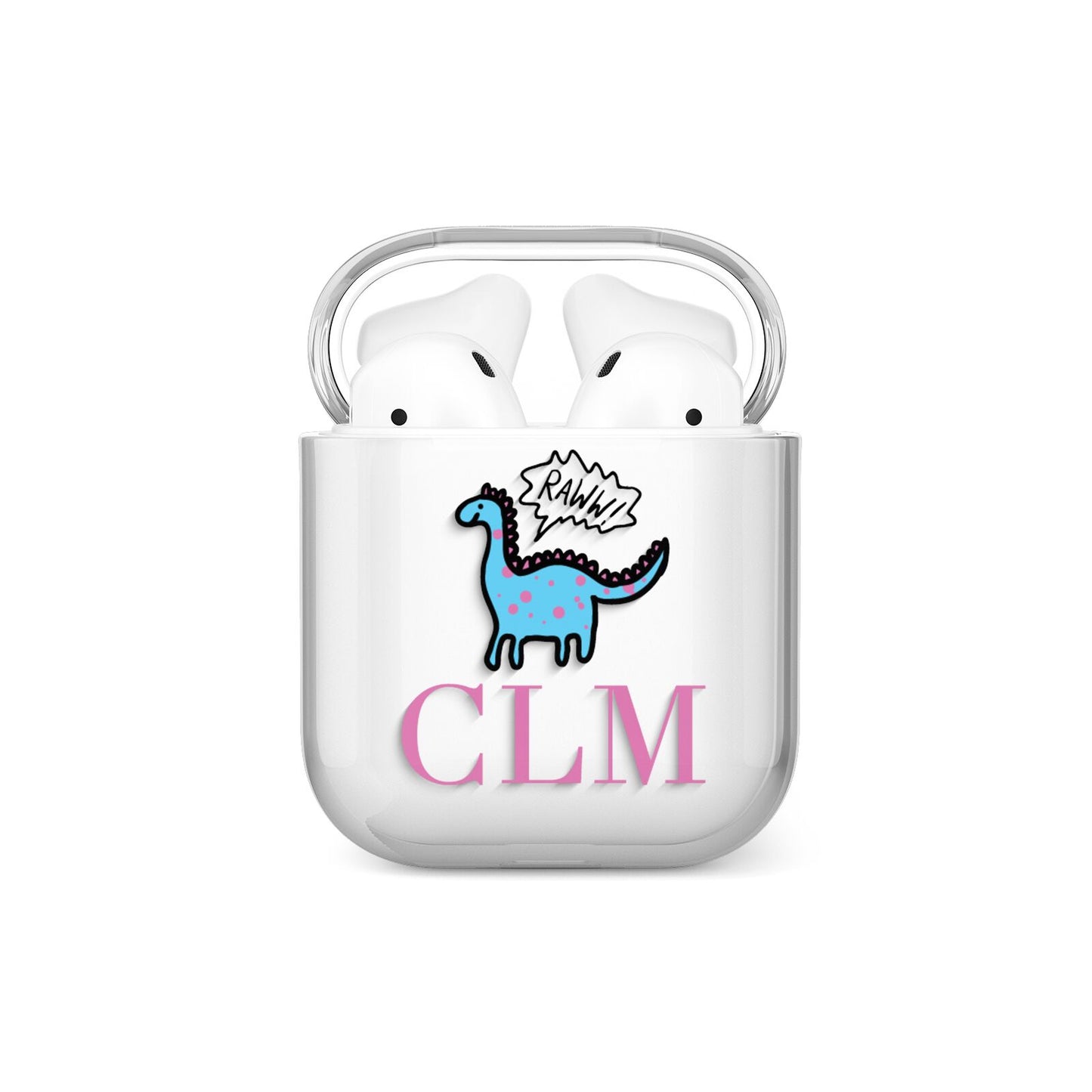 Personalised Dino Initials Clear AirPods Case