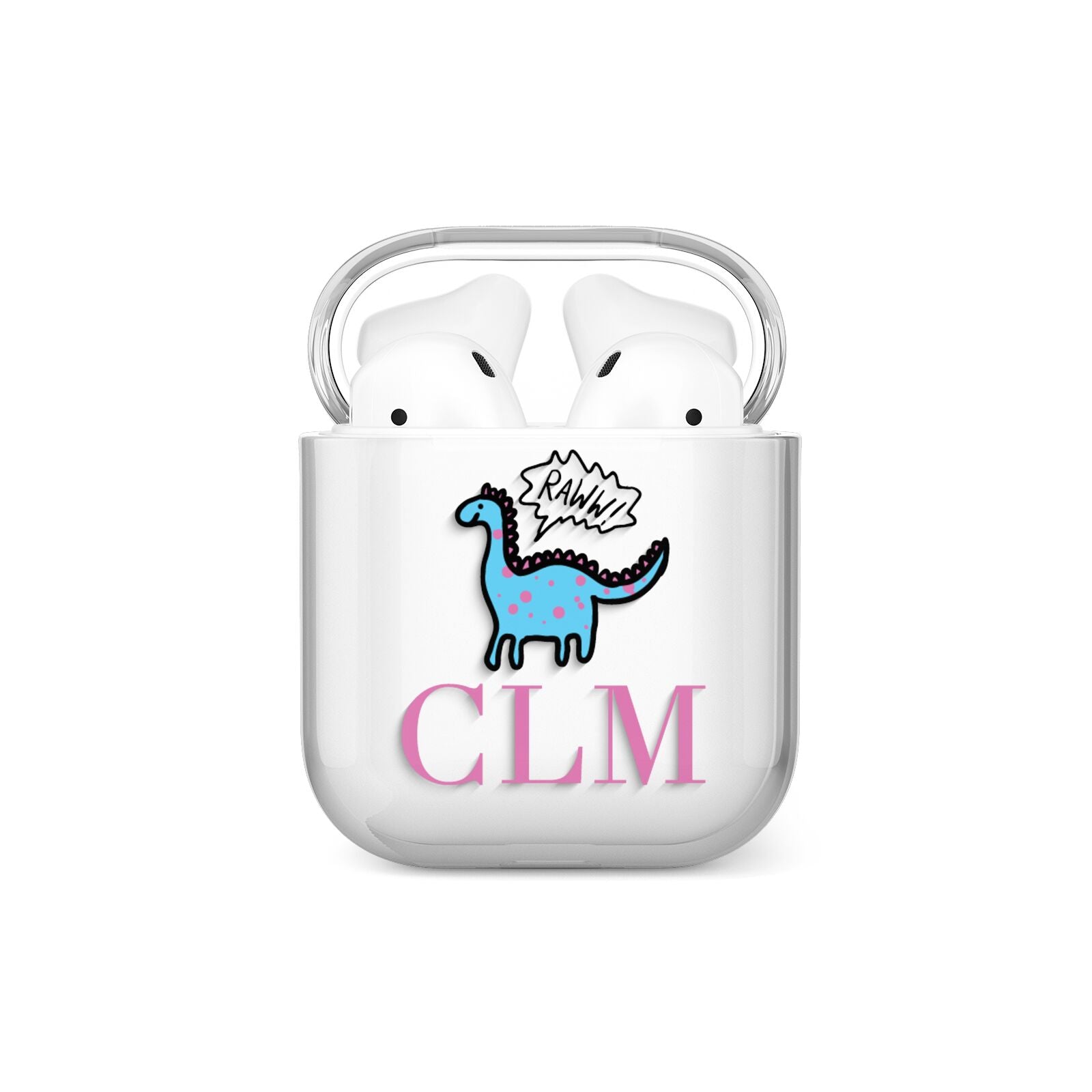 Personalised Dino Initials Clear AirPods Case