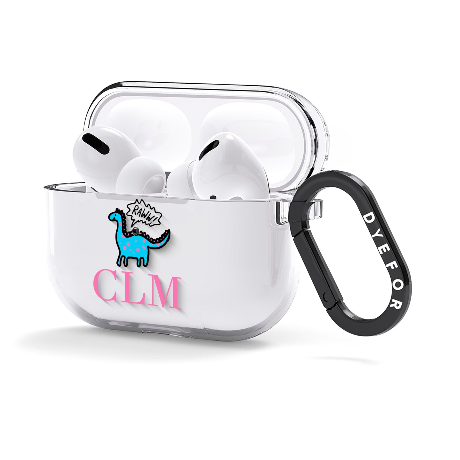 Personalised Dino Initials Clear AirPods Clear Case 3rd Gen Side Image
