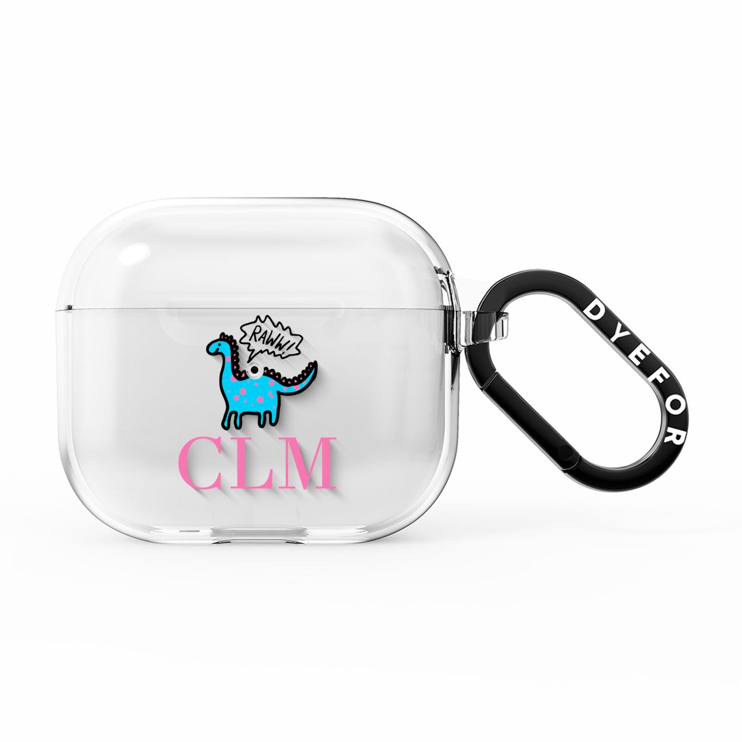 Personalised Dino Initials Clear AirPods Clear Case 3rd Gen