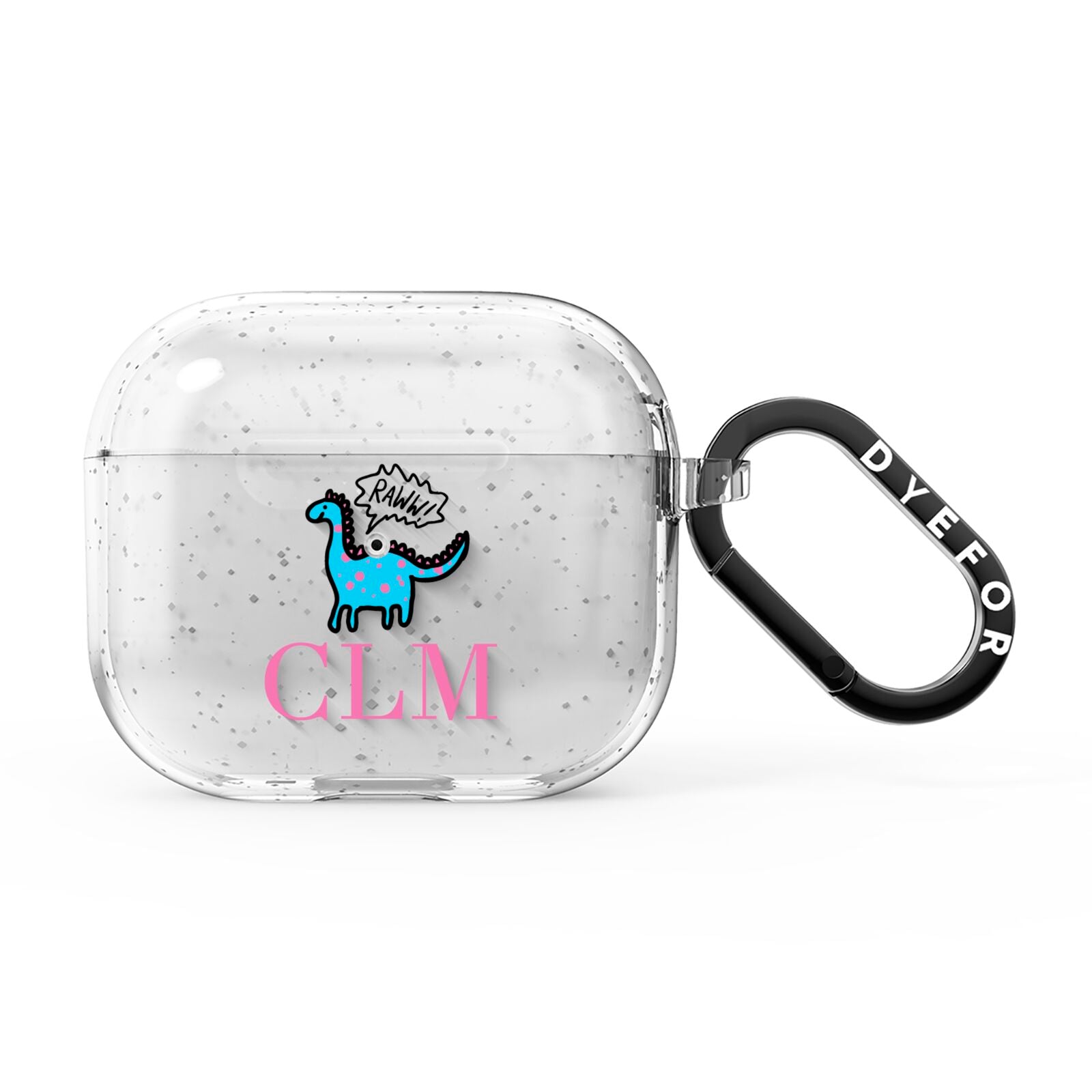 Personalised Dino Initials Clear AirPods Glitter Case 3rd Gen