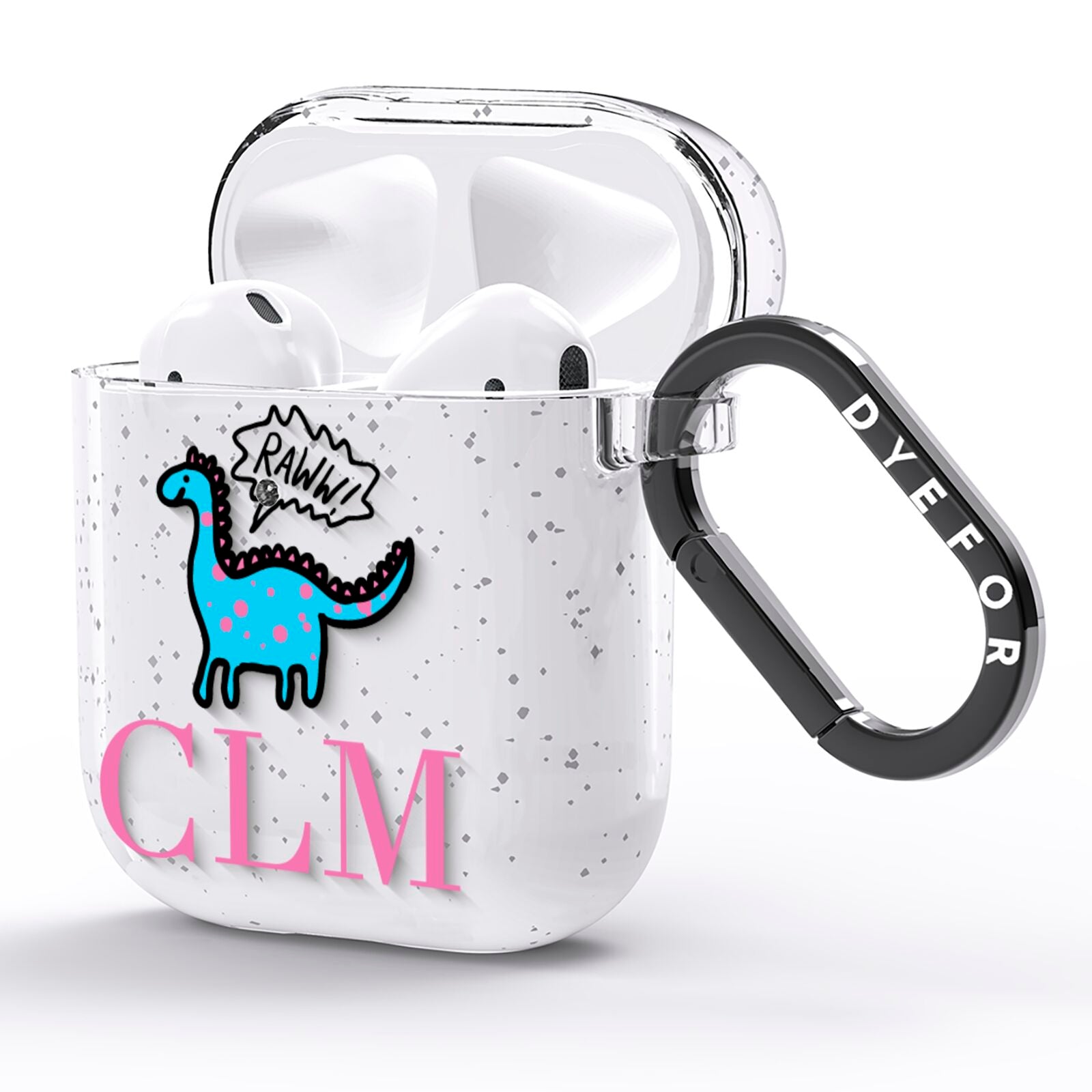Personalised Dino Initials Clear AirPods Glitter Case Side Image