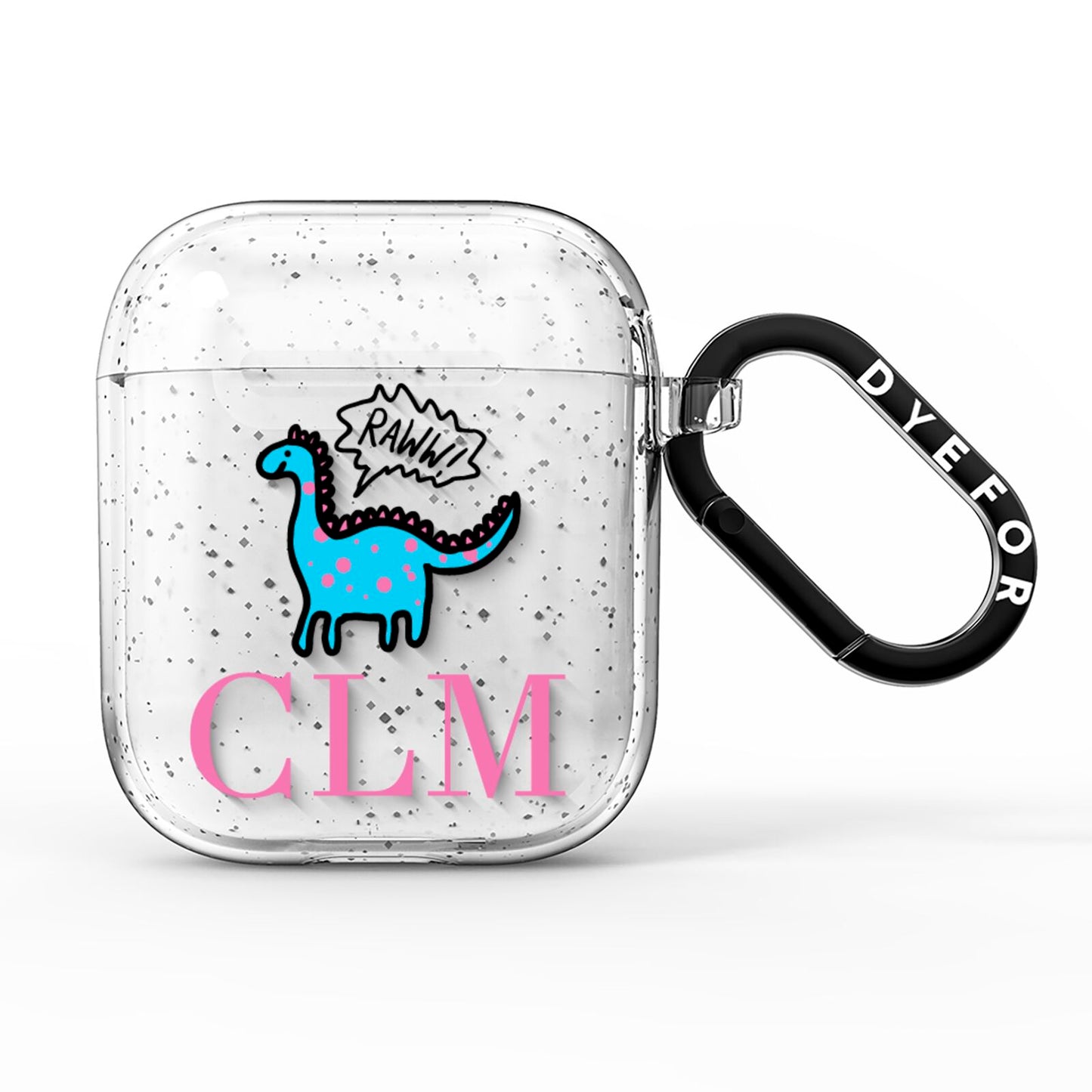 Personalised Dino Initials Clear AirPods Glitter Case
