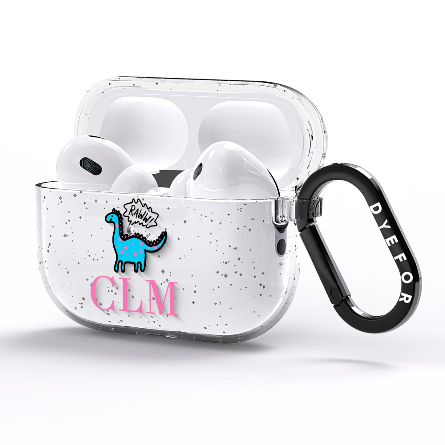 Personalised Dino Initials Clear AirPods Pro Glitter Case Side Image