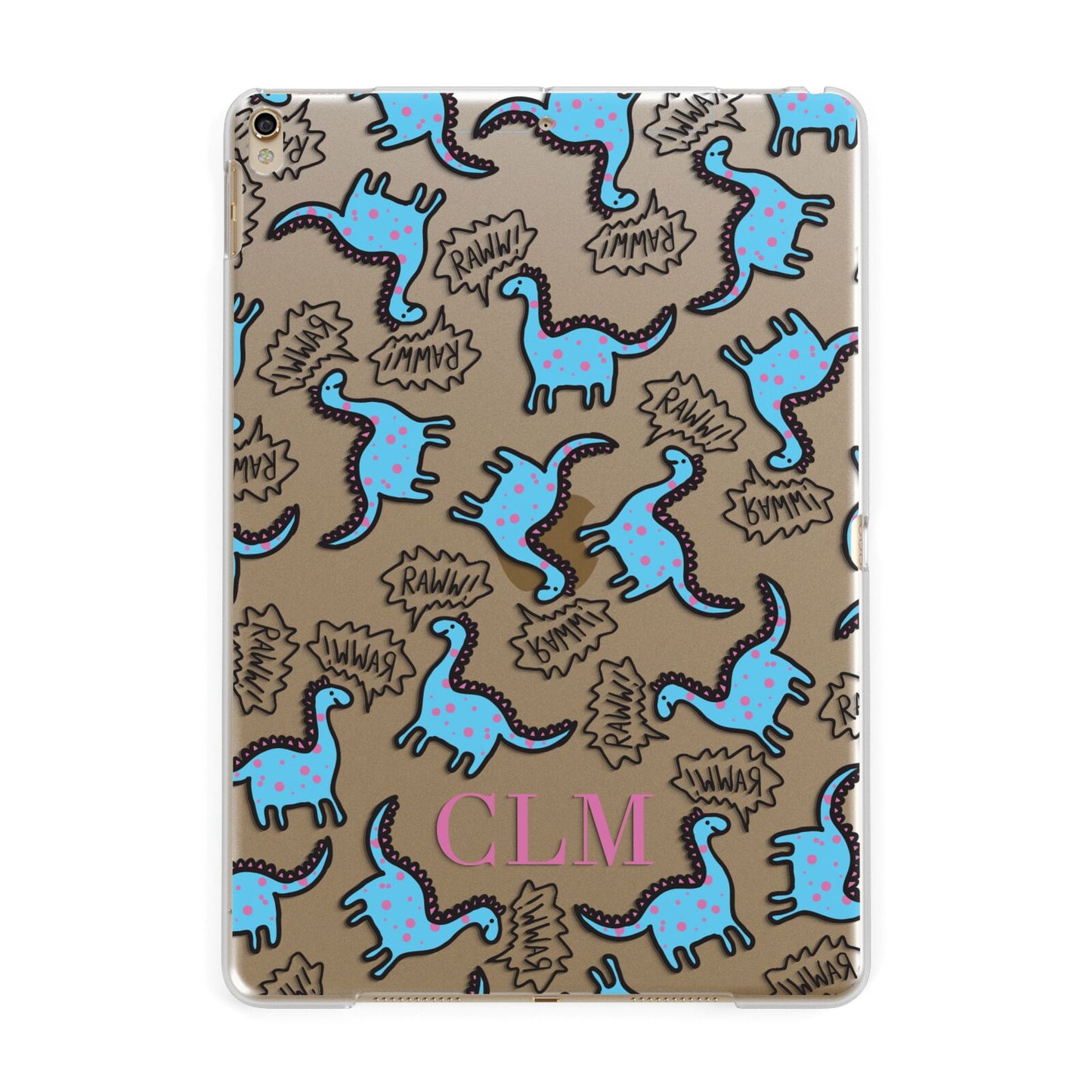 Personalised Dino Initials Clear Apple iPad Gold Case