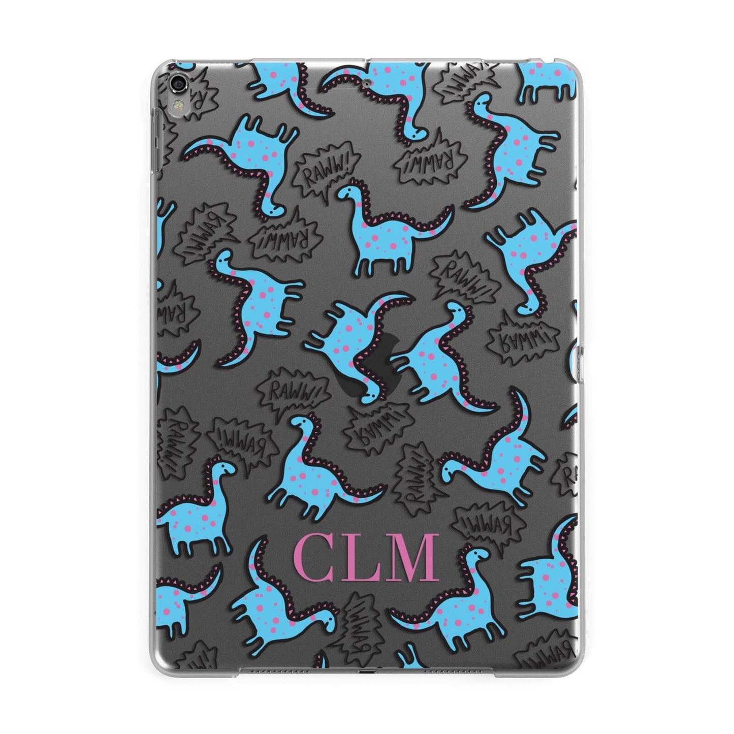 Personalised Dino Initials Clear Apple iPad Grey Case