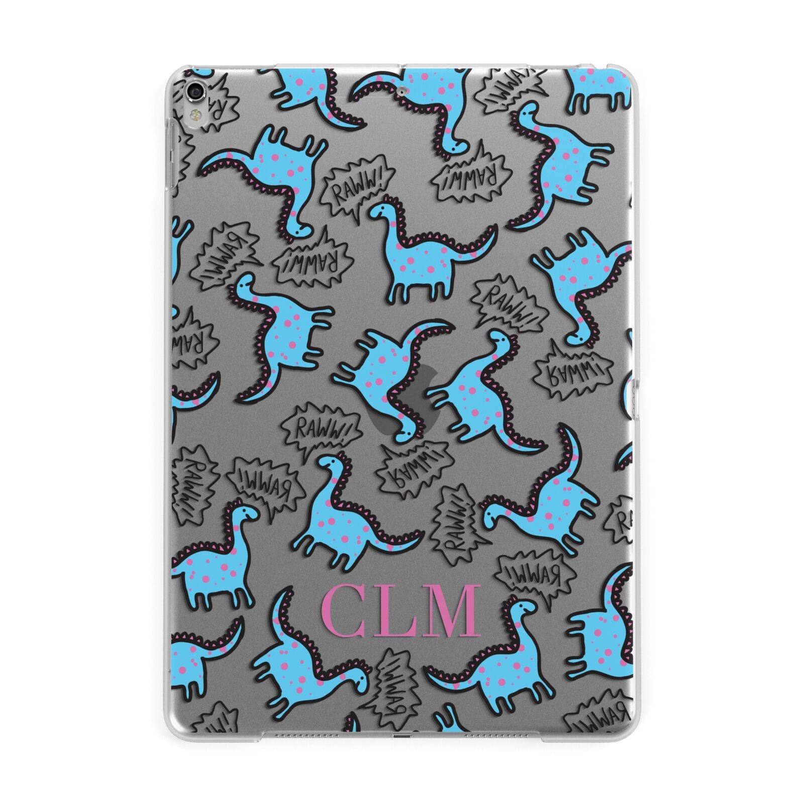 Personalised Dino Initials Clear Apple iPad Silver Case