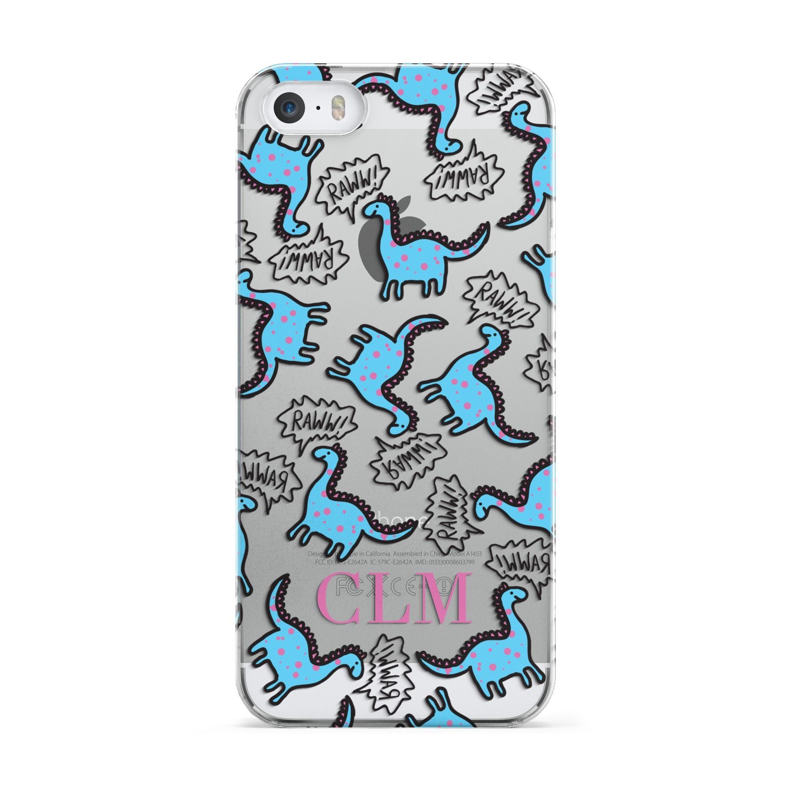 Personalised Dino Initials Clear Apple iPhone 5 Case