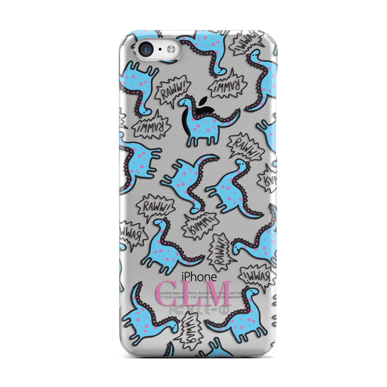 Personalised Dino Initials Clear Apple iPhone 5c Case