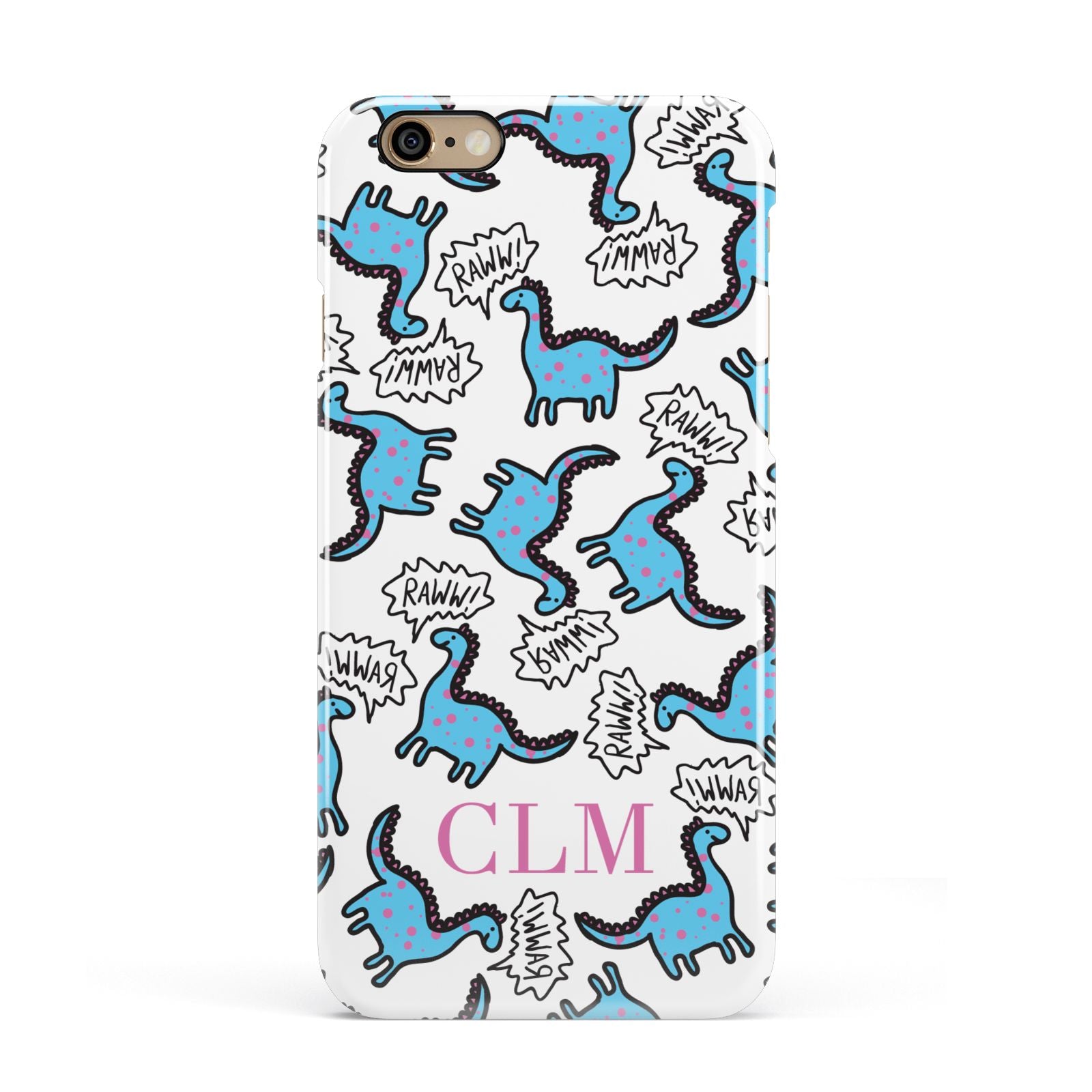 Personalised Dino Initials Clear Apple iPhone 6 3D Snap Case