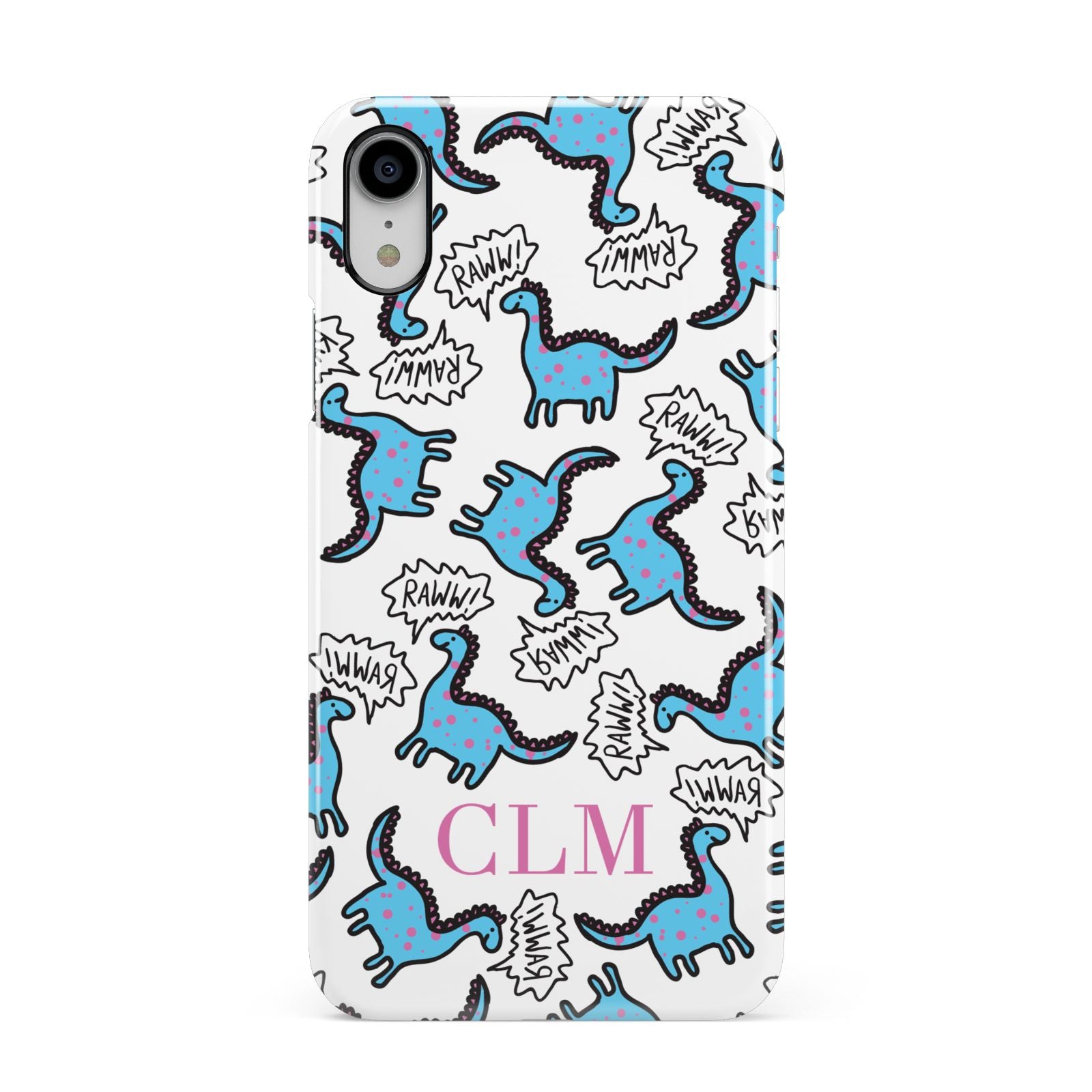 Personalised Dino Initials Clear Apple iPhone XR White 3D Snap Case