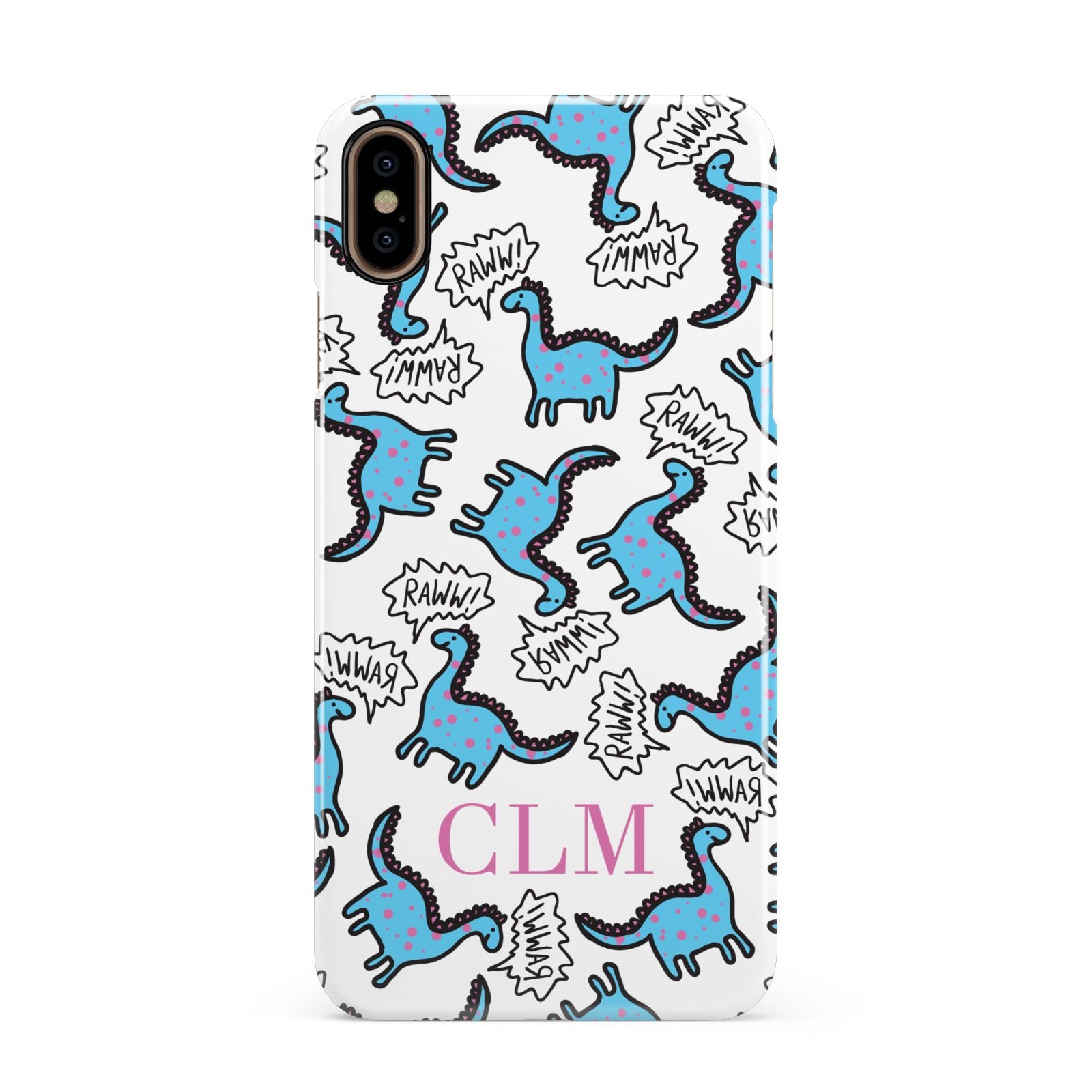 Personalised Dino Initials Clear Apple iPhone Xs Max 3D Snap Case