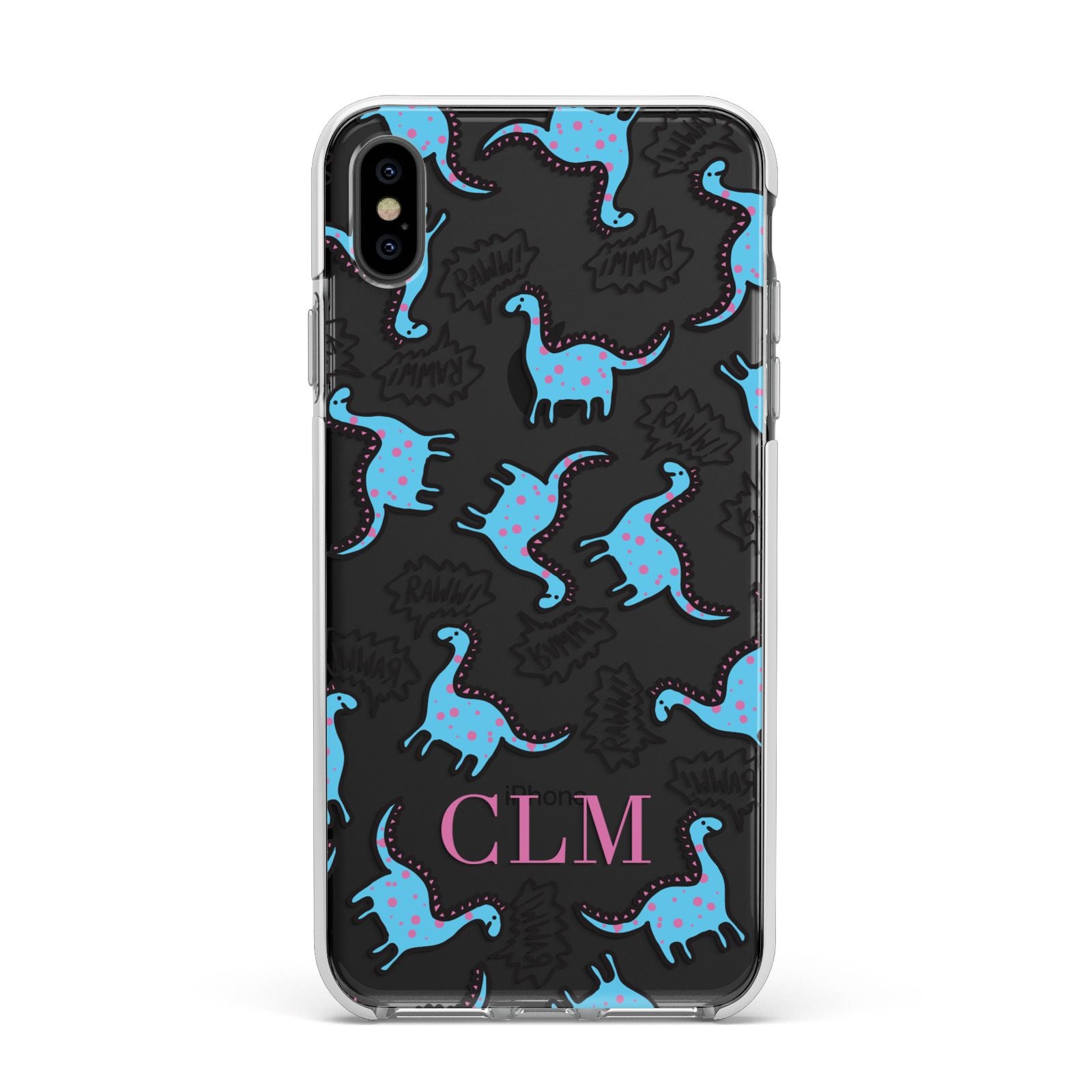 Personalised Dino Initials Clear Apple iPhone Xs Max Impact Case White Edge on Black Phone