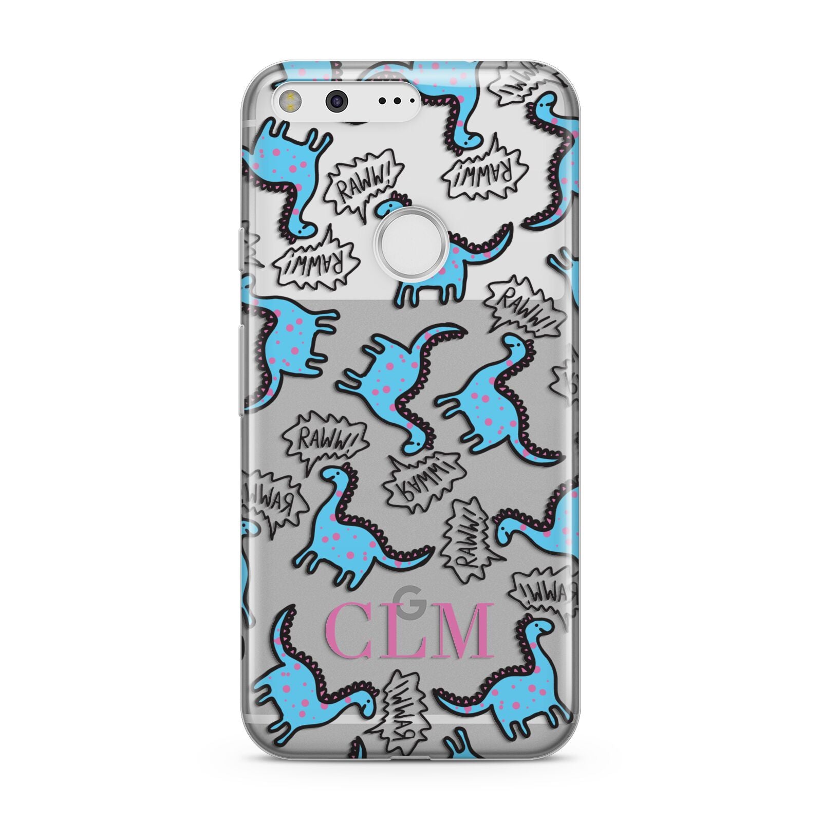 Personalised Dino Initials Clear Google Pixel Case