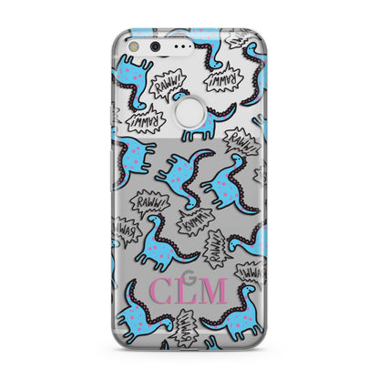 Personalised Dino Initials Clear Google Pixel Case