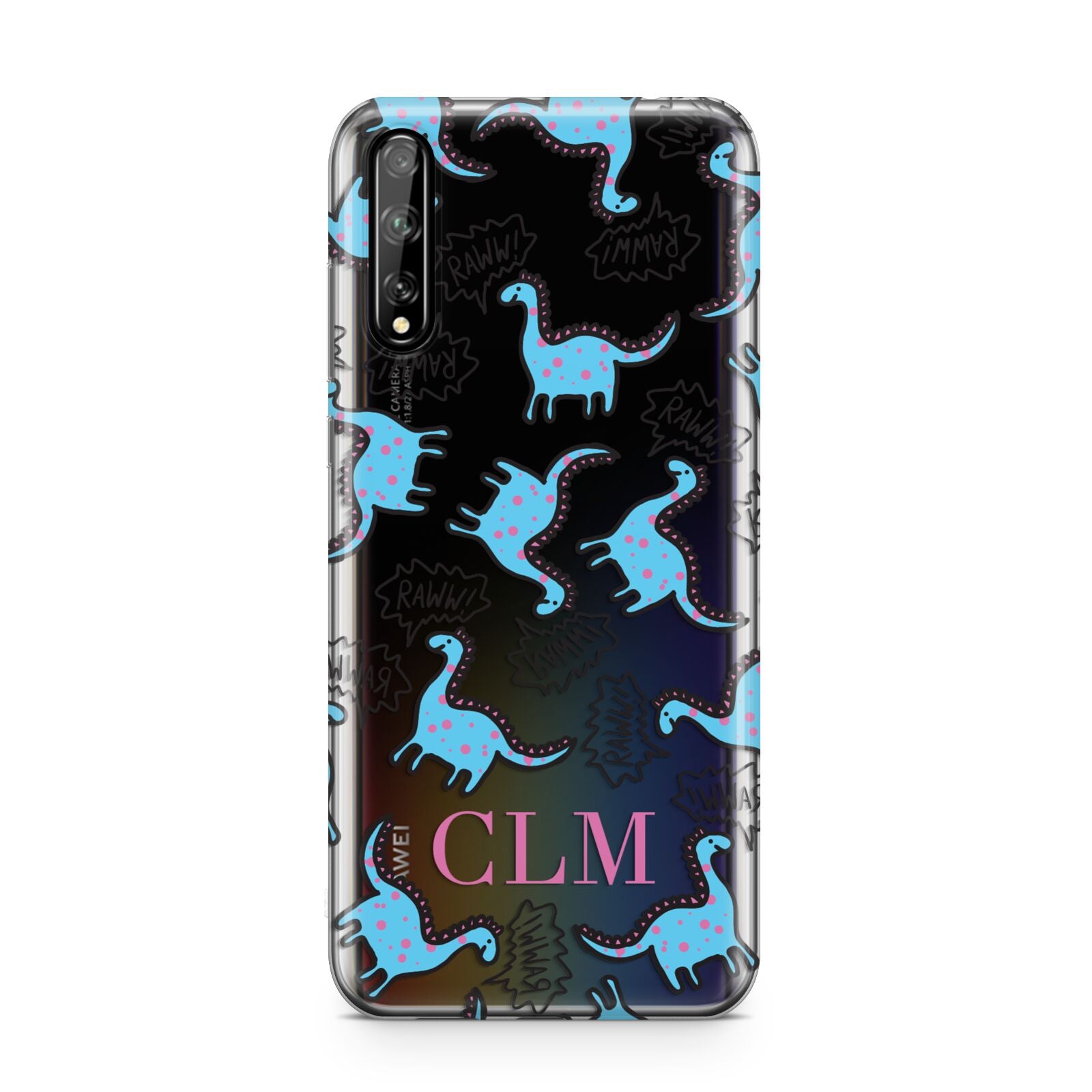 Personalised Dino Initials Clear Huawei Enjoy 10s Phone Case