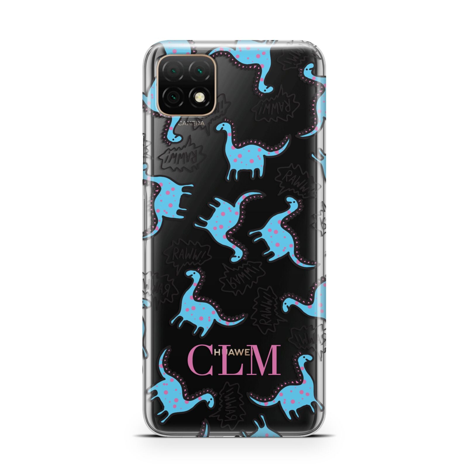 Personalised Dino Initials Clear Huawei Enjoy 20 Phone Case