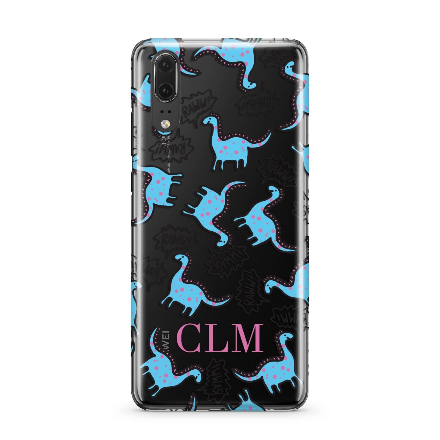 Personalised Dino Initials Clear Huawei P20 Phone Case