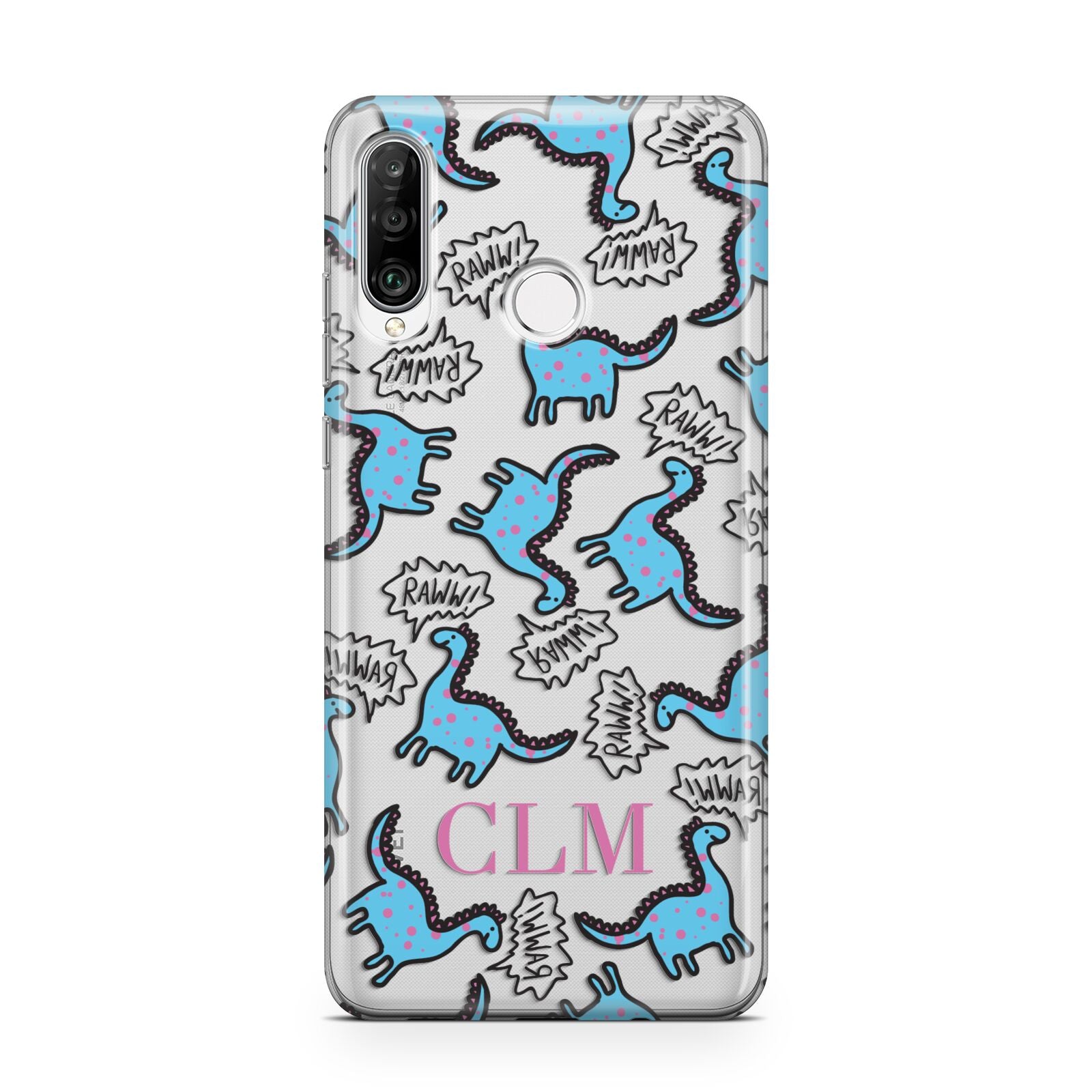 Personalised Dino Initials Clear Huawei P30 Lite Phone Case