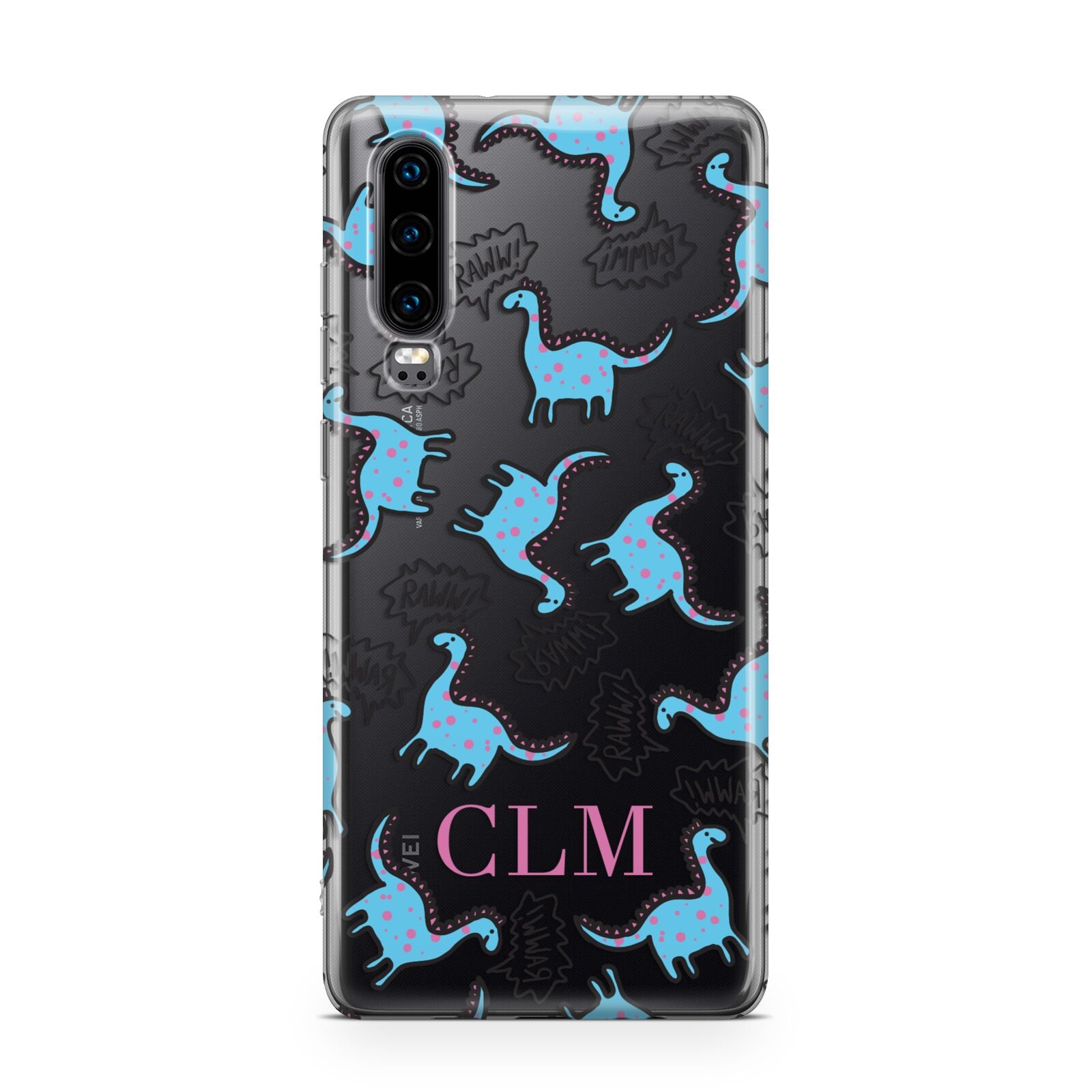 Personalised Dino Initials Clear Huawei P30 Phone Case