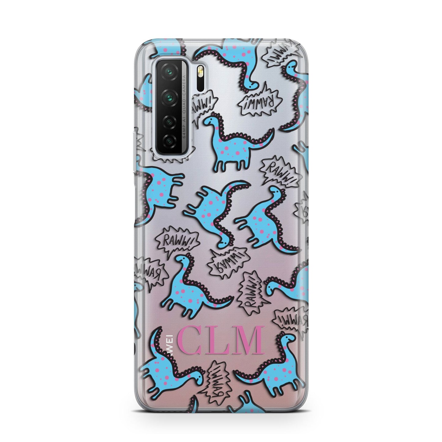 Personalised Dino Initials Clear Huawei P40 Lite 5G Phone Case