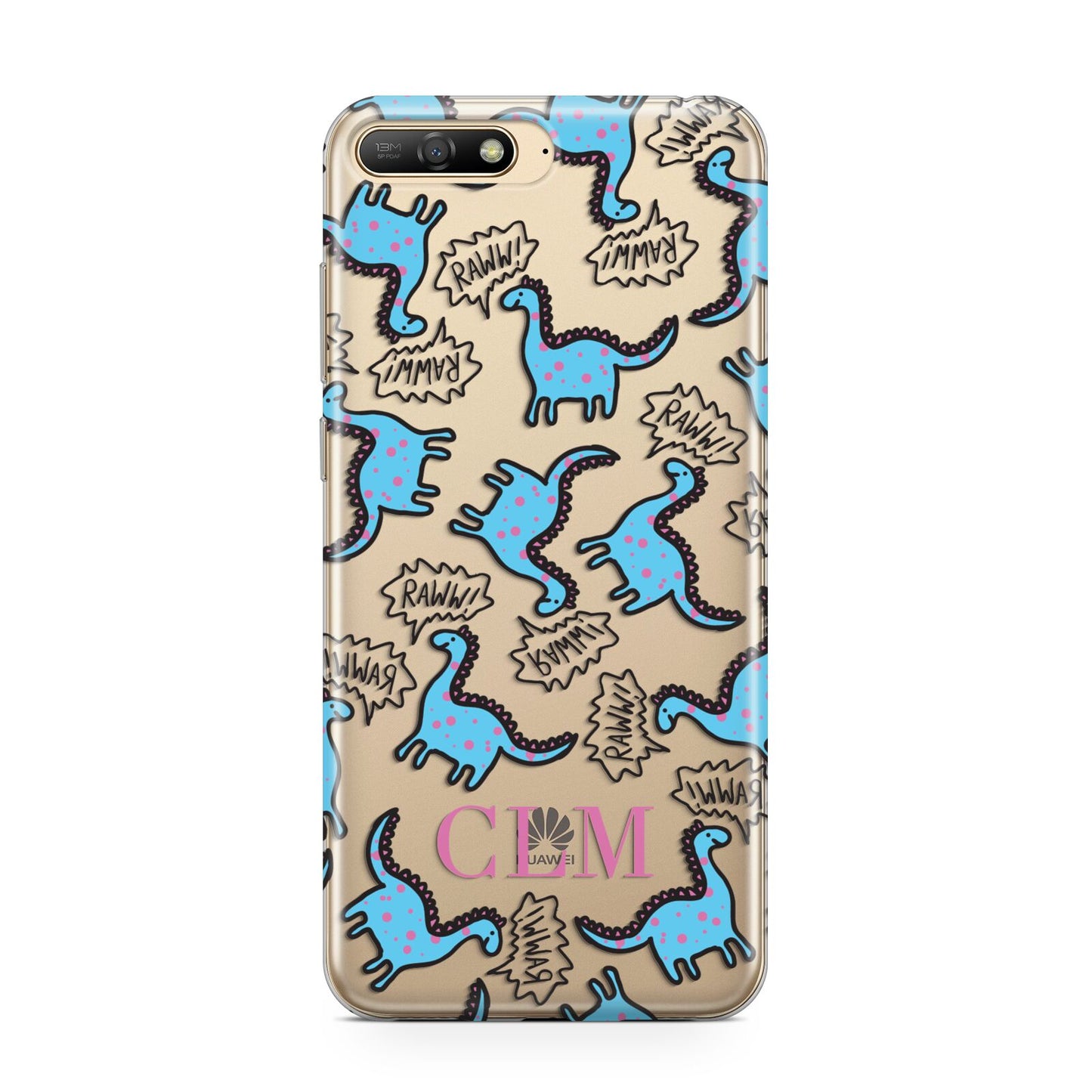 Personalised Dino Initials Clear Huawei Y6 2018