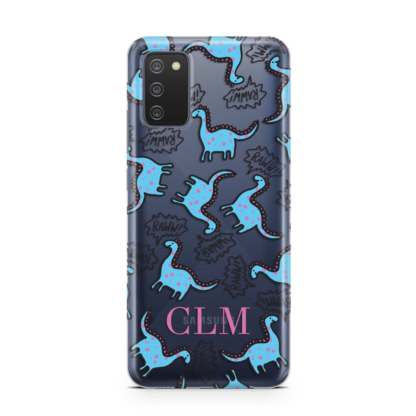 Personalised Dino Initials Clear Samsung A02s Case