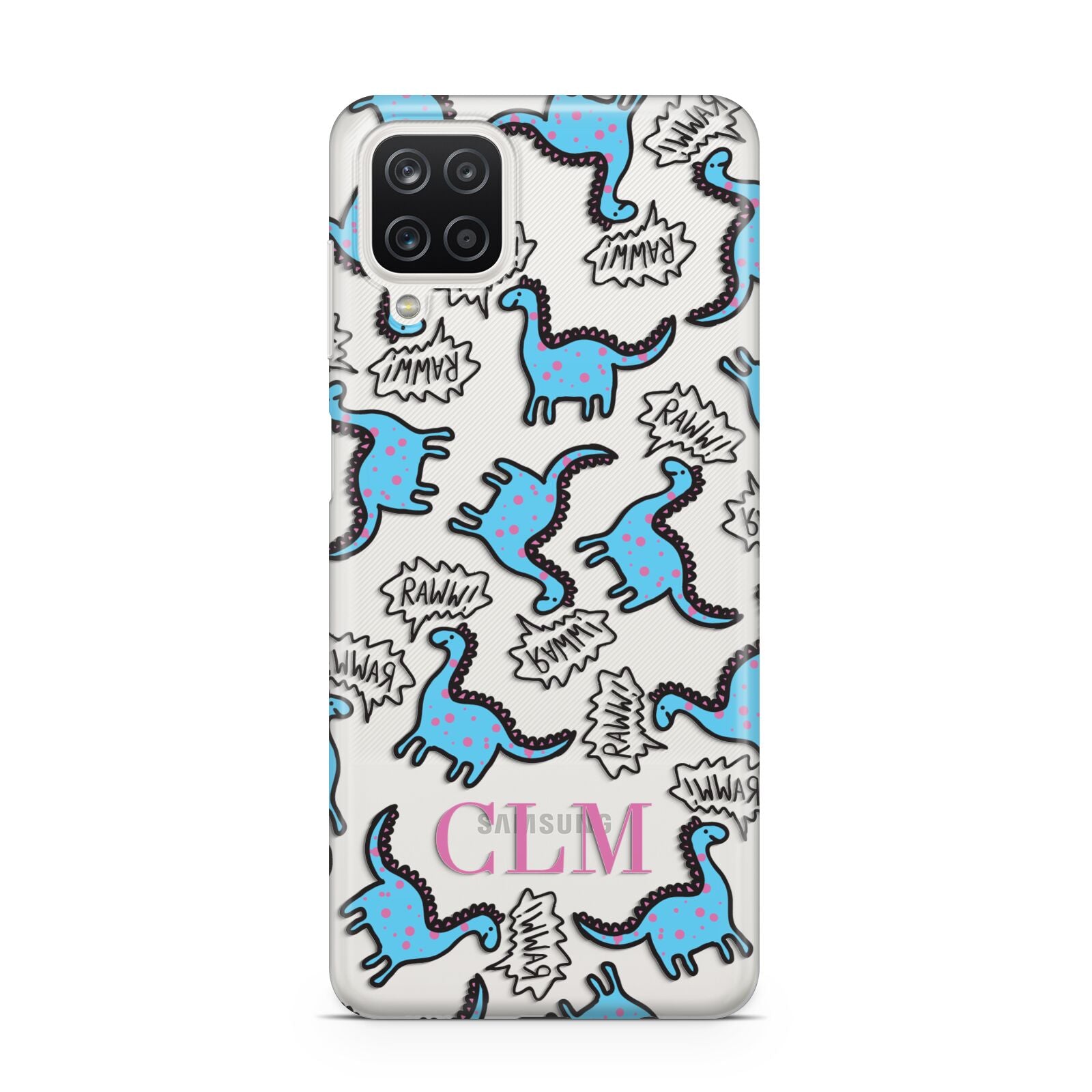 Personalised Dino Initials Clear Samsung A12 Case
