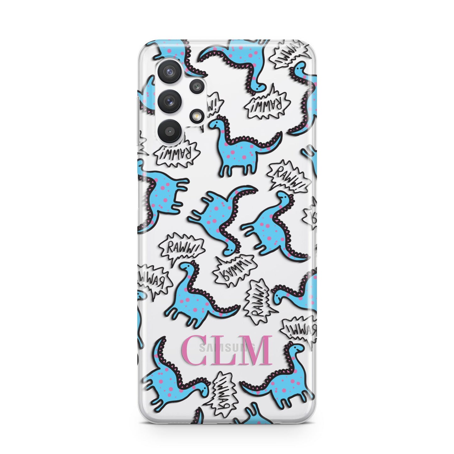 Personalised Dino Initials Clear Samsung A32 5G Case