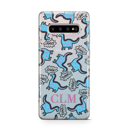 Personalised Dino Initials Clear Samsung Galaxy S10 Case