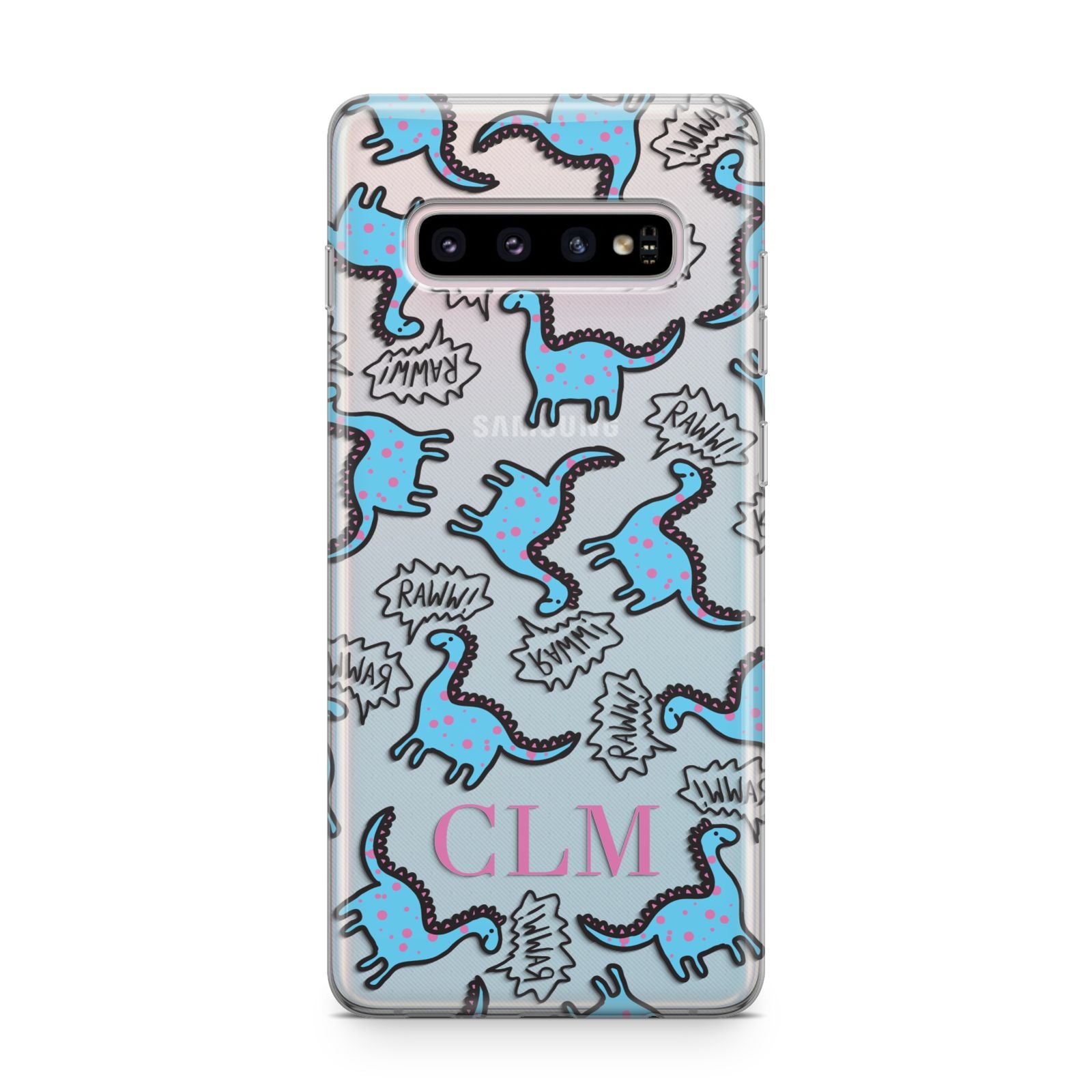 Personalised Dino Initials Clear Samsung Galaxy S10 Plus Case