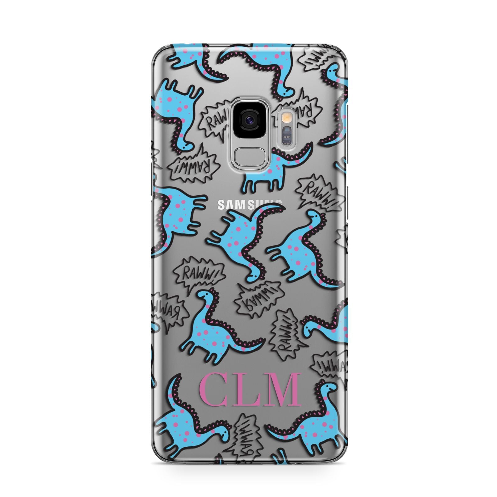 Personalised Dino Initials Clear Samsung Galaxy S9 Case