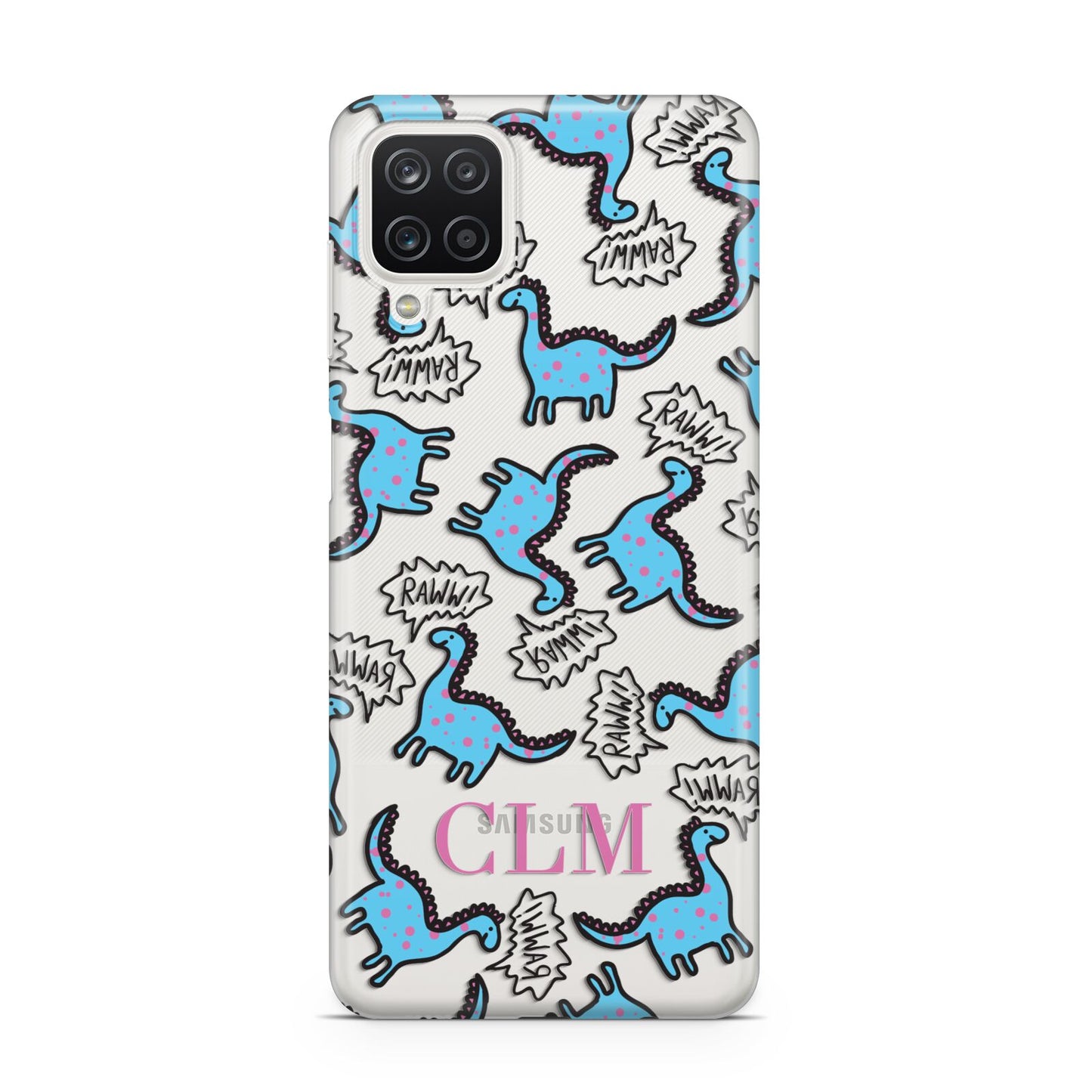 Personalised Dino Initials Clear Samsung M12 Case