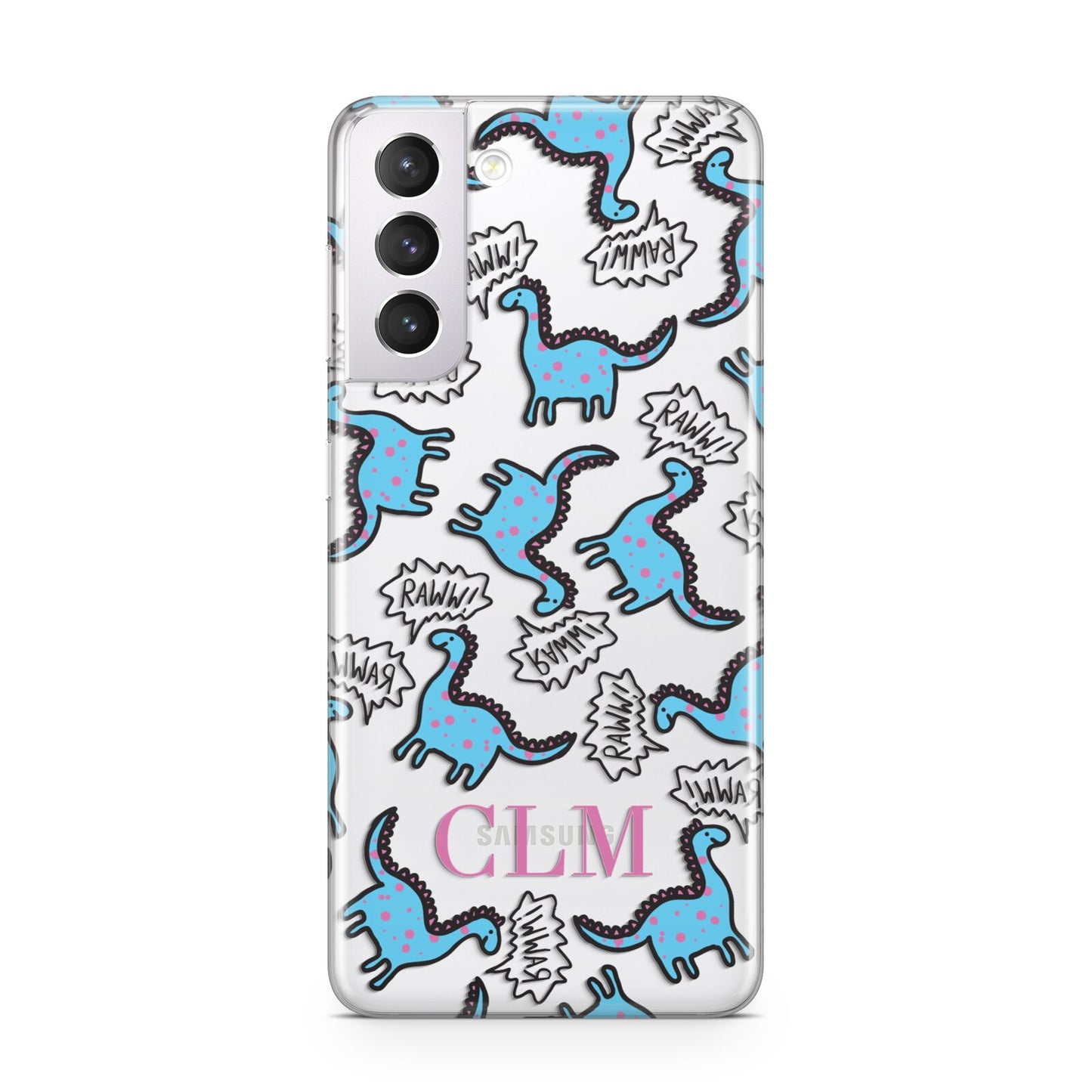 Personalised Dino Initials Clear Samsung S21 Case