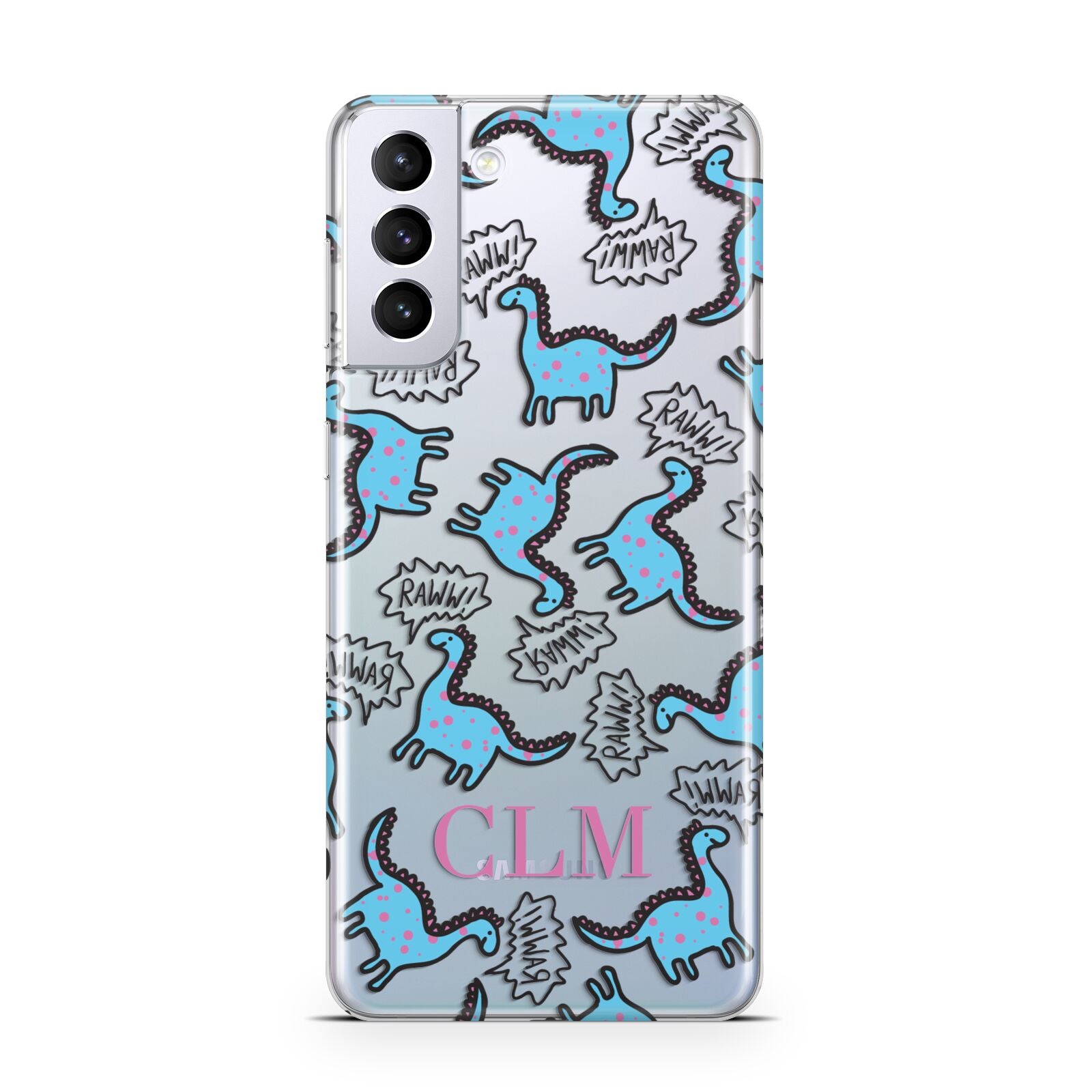 Personalised Dino Initials Clear Samsung S21 Plus Case
