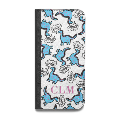 Personalised Dino Initials Clear Vegan Leather Flip Samsung Case