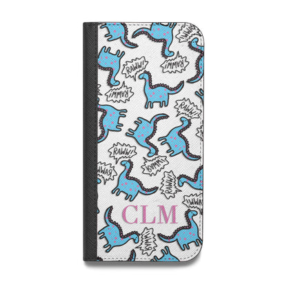 Personalised Dino Initials Clear Vegan Leather Flip iPhone Case