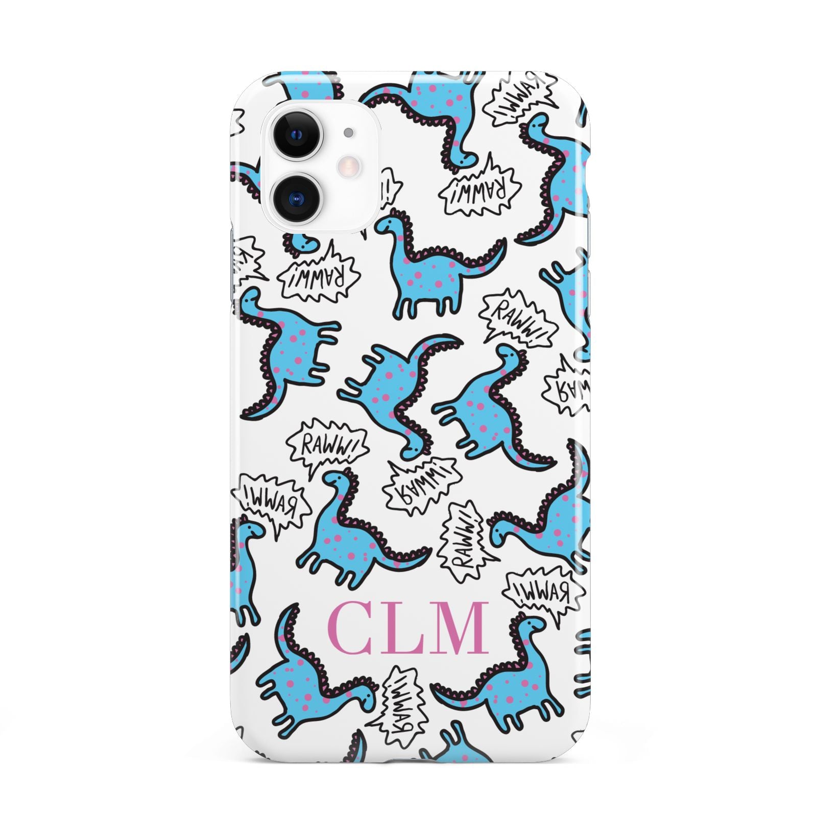 Personalised Dino Initials Clear iPhone 11 3D Tough Case