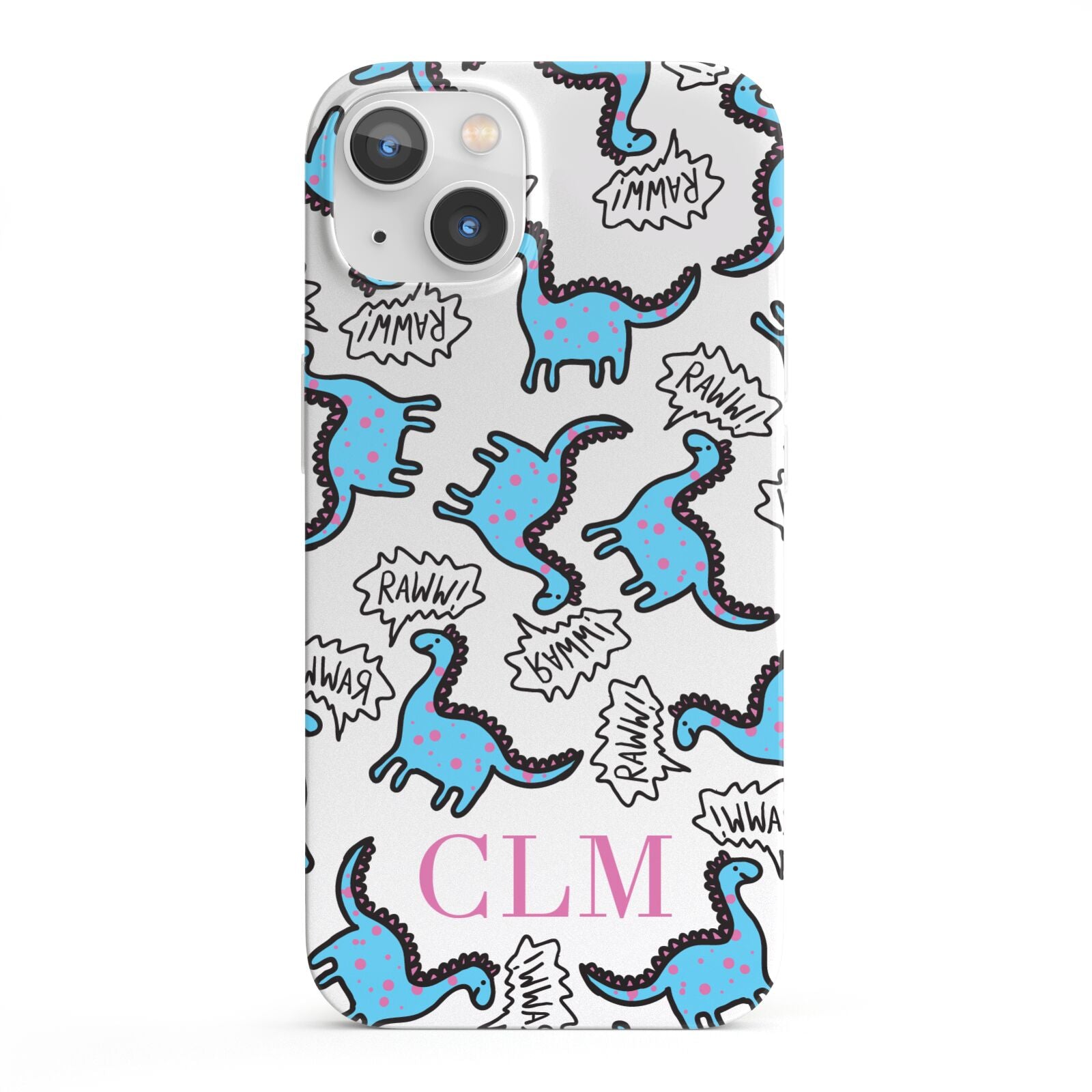 Personalised Dino Initials Clear iPhone 13 Full Wrap 3D Snap Case
