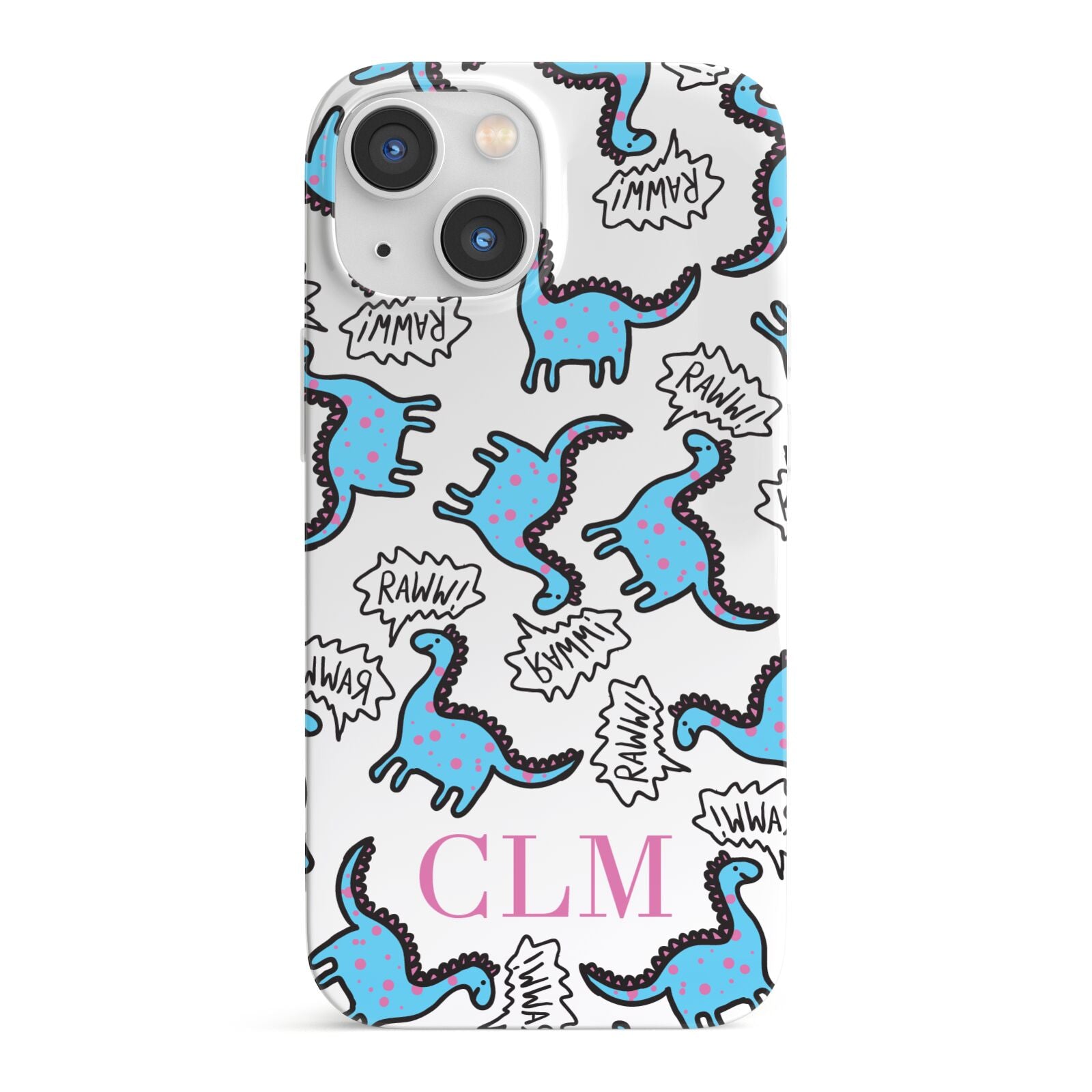 Personalised Dino Initials Clear iPhone 13 Mini Full Wrap 3D Snap Case
