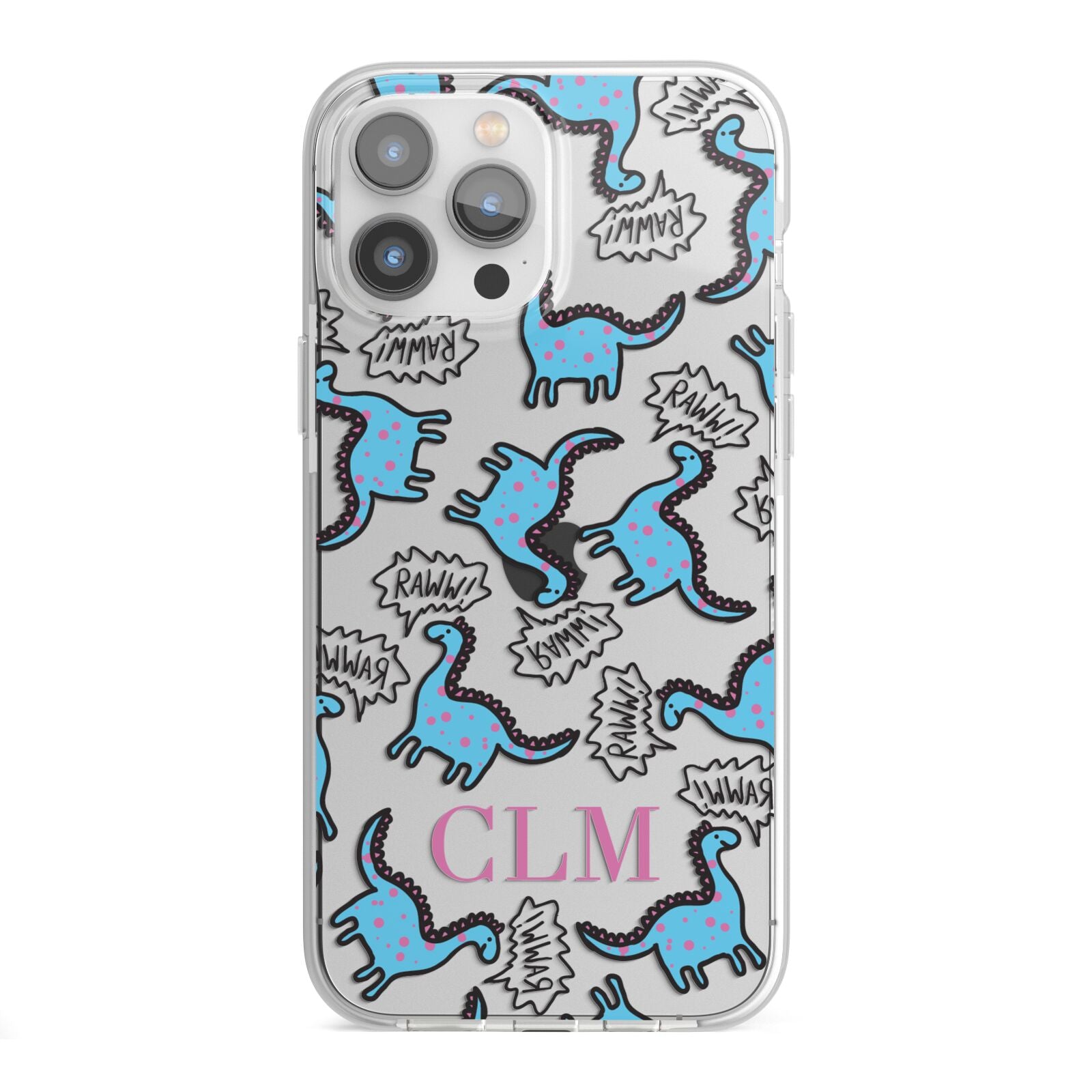 Personalised Dino Initials Clear iPhone 13 Pro Max TPU Impact Case with White Edges