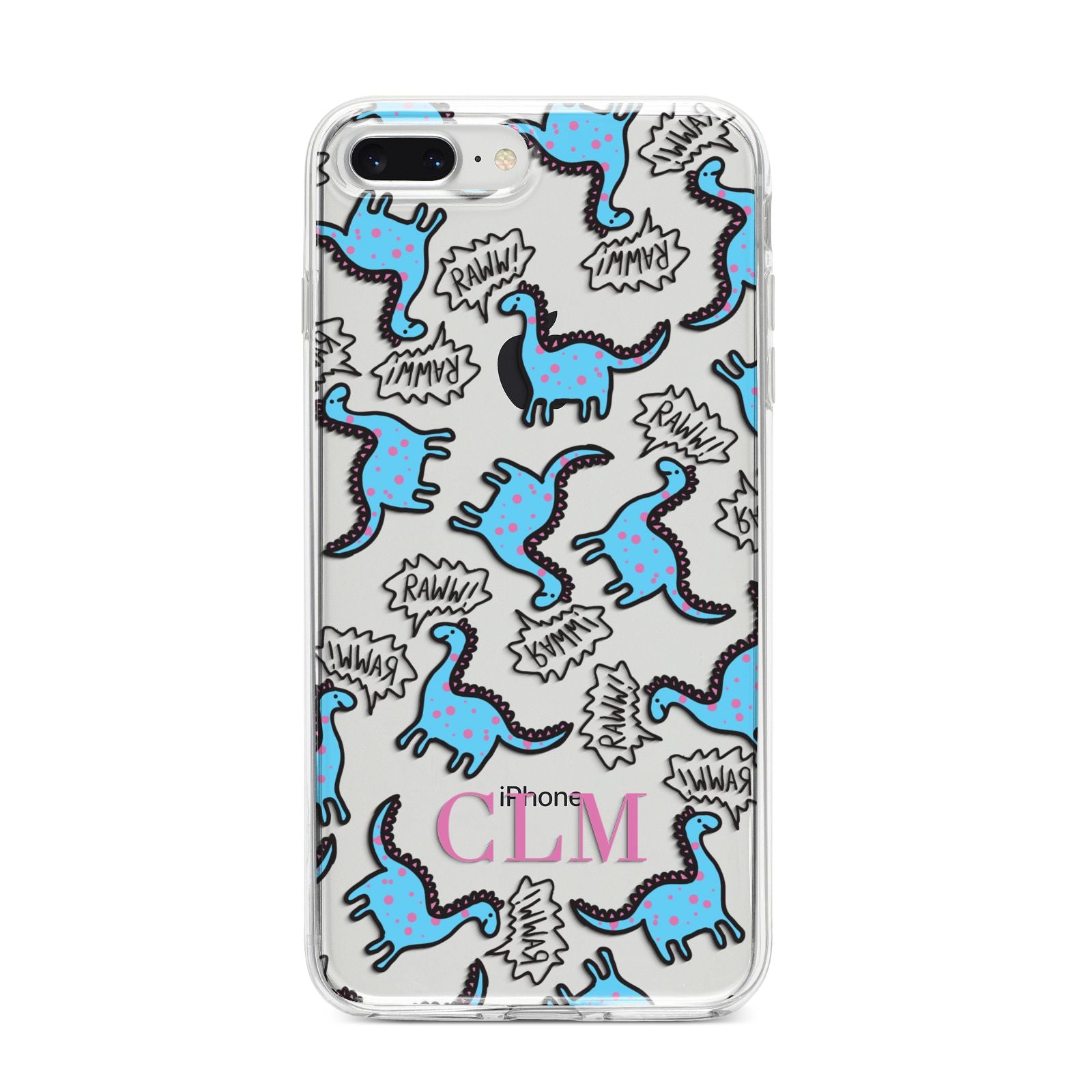 Personalised Dino Initials Clear iPhone 8 Plus Bumper Case on Silver iPhone