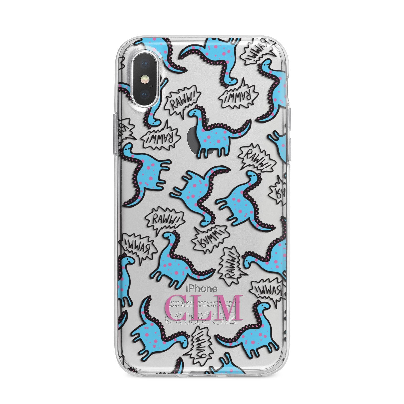 Personalised Dino Initials Clear iPhone X Bumper Case on Silver iPhone Alternative Image 1