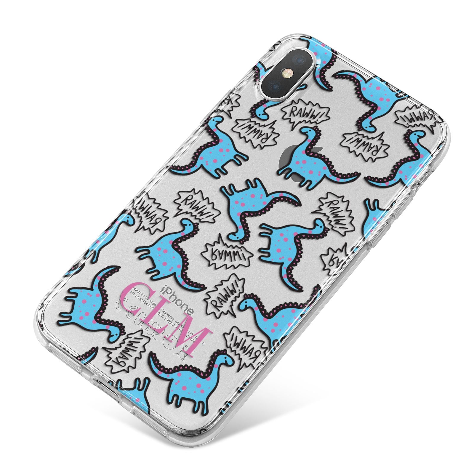 Personalised Dino Initials Clear iPhone X Bumper Case on Silver iPhone