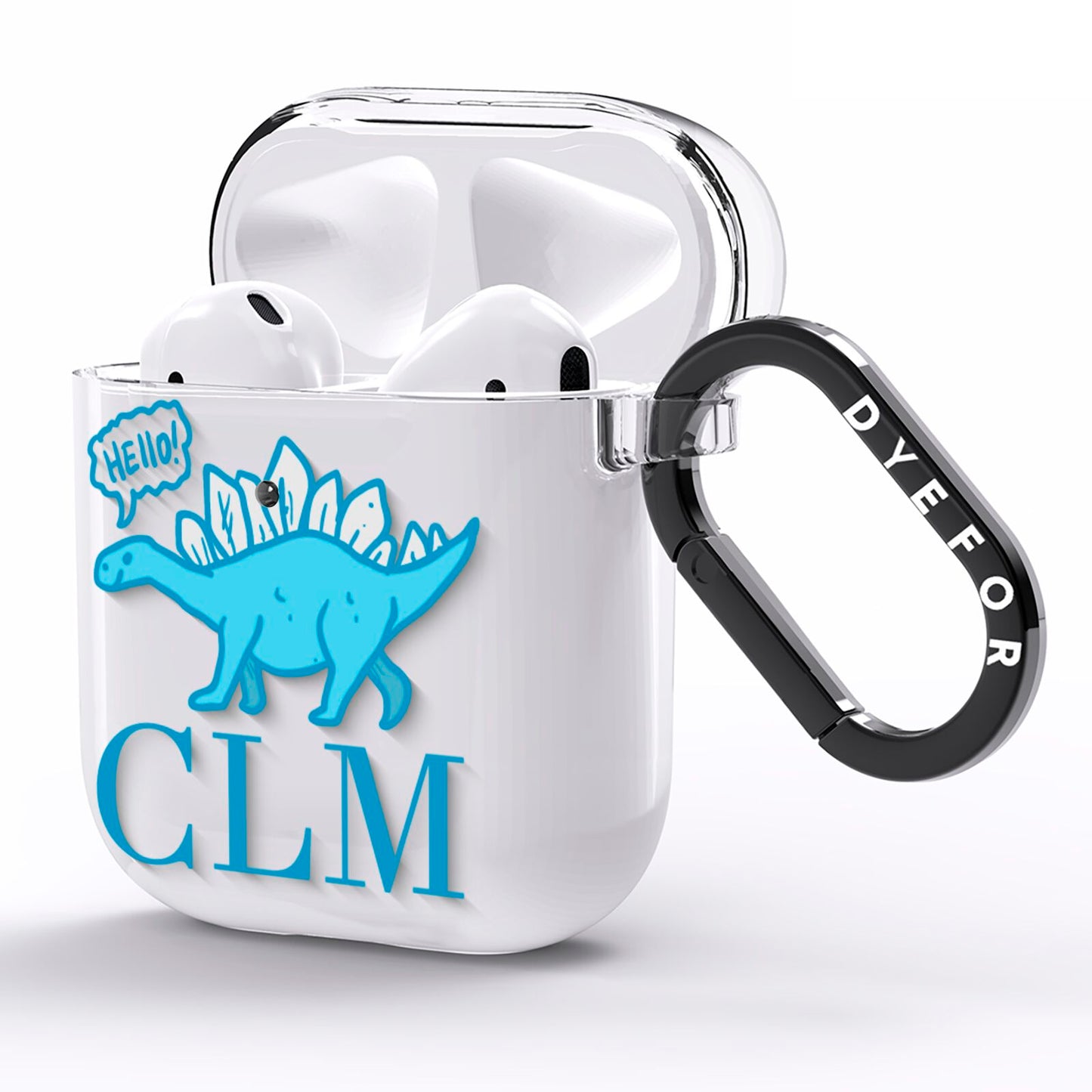 Personalised Dinosaur Initials AirPods Clear Case Side Image